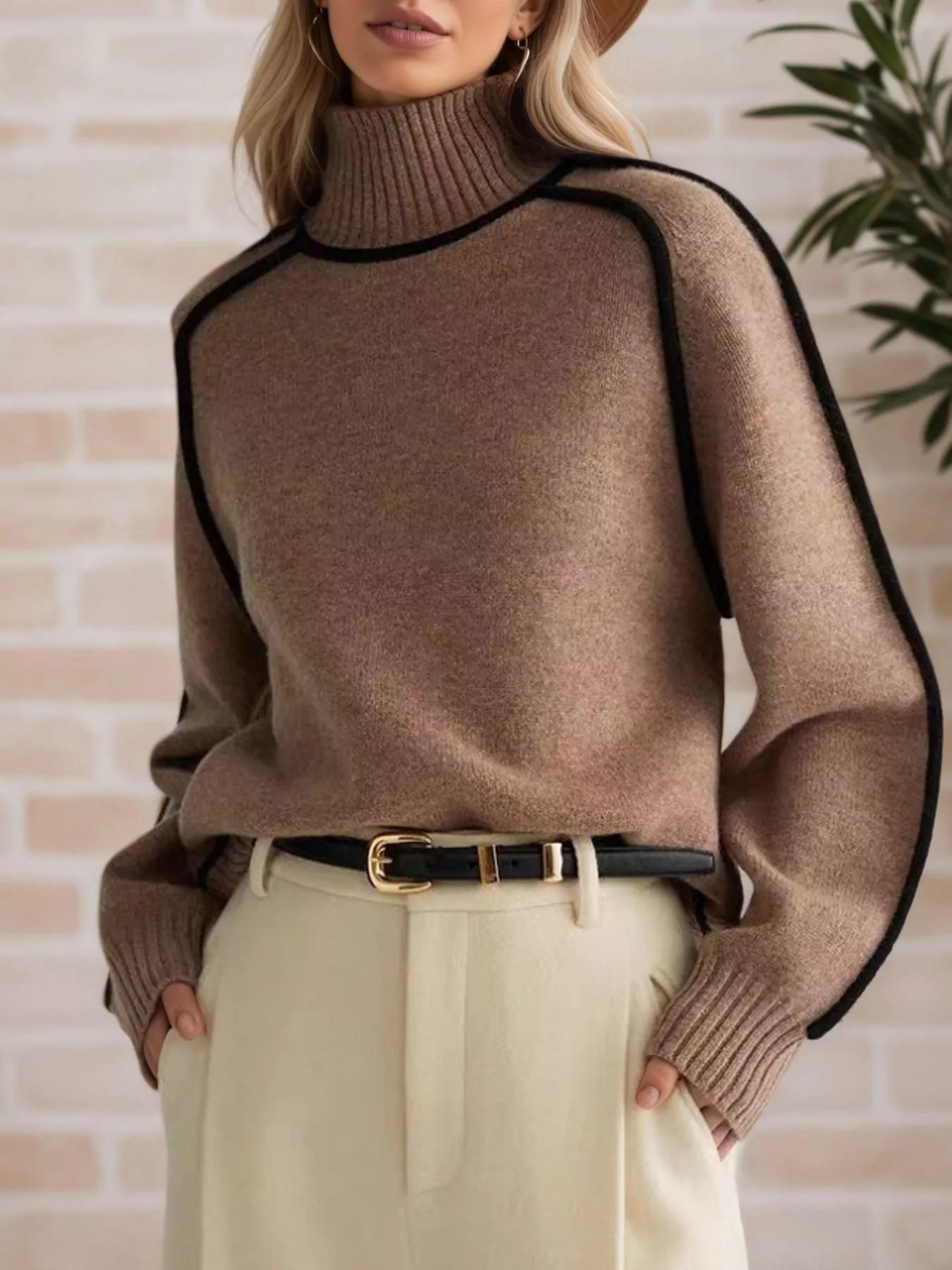 Contrast Trim Turtleneck Sweater designed for comfort and style at Lookzlike