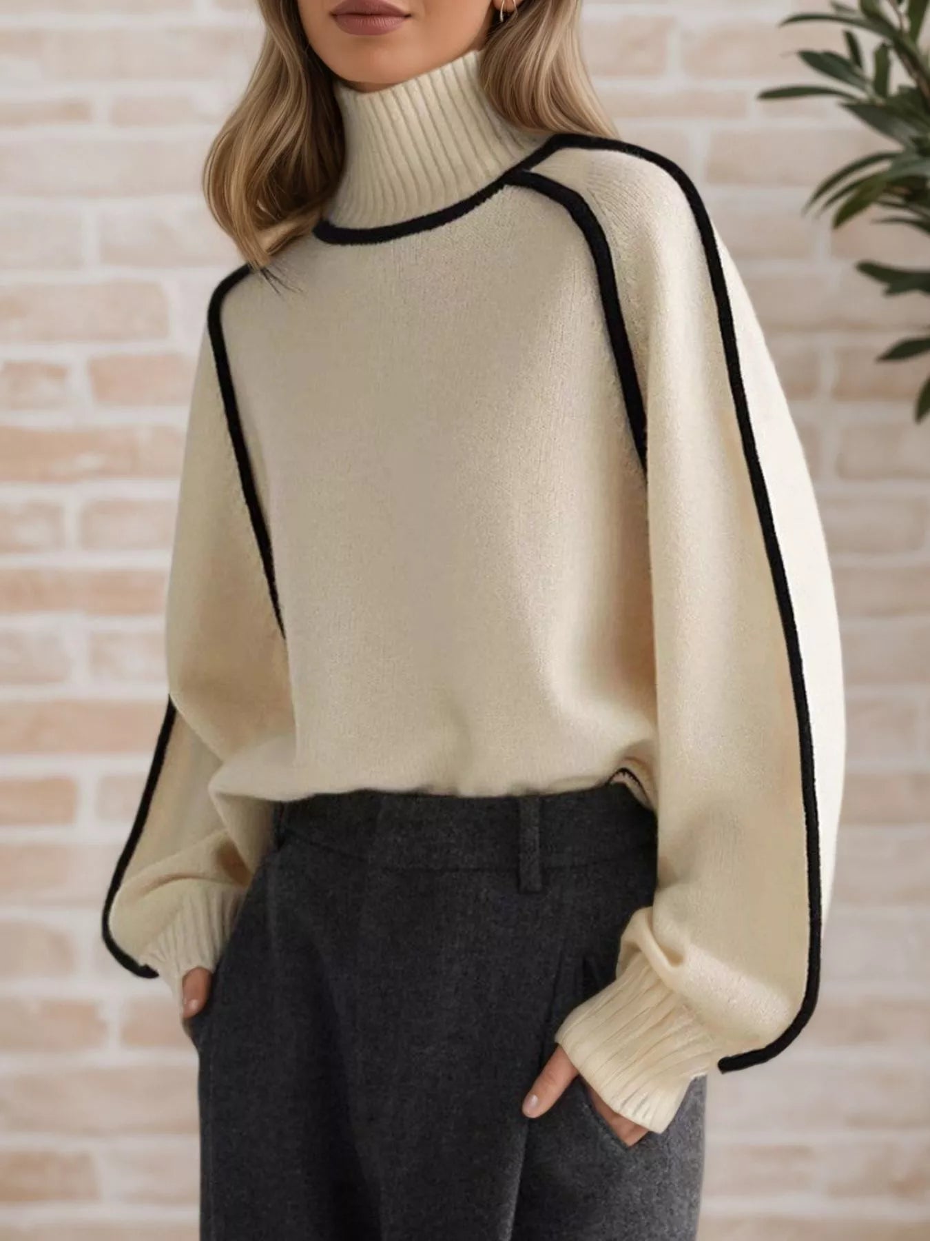 Contrast Trim Turtleneck Sweater designed for comfort and style at Lookzlike