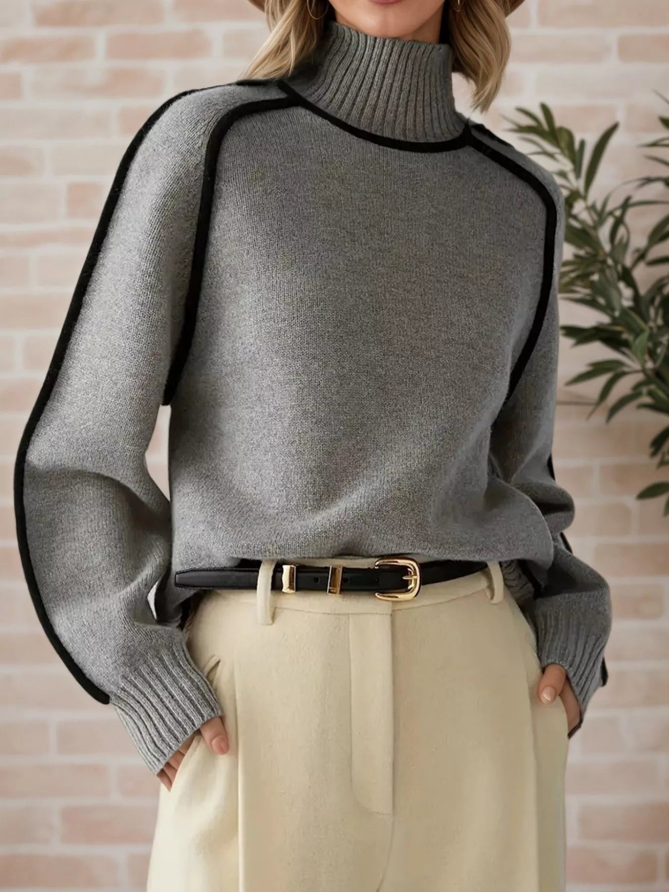 Contrast Trim Turtleneck Sweater designed for comfort and style at Lookzlike