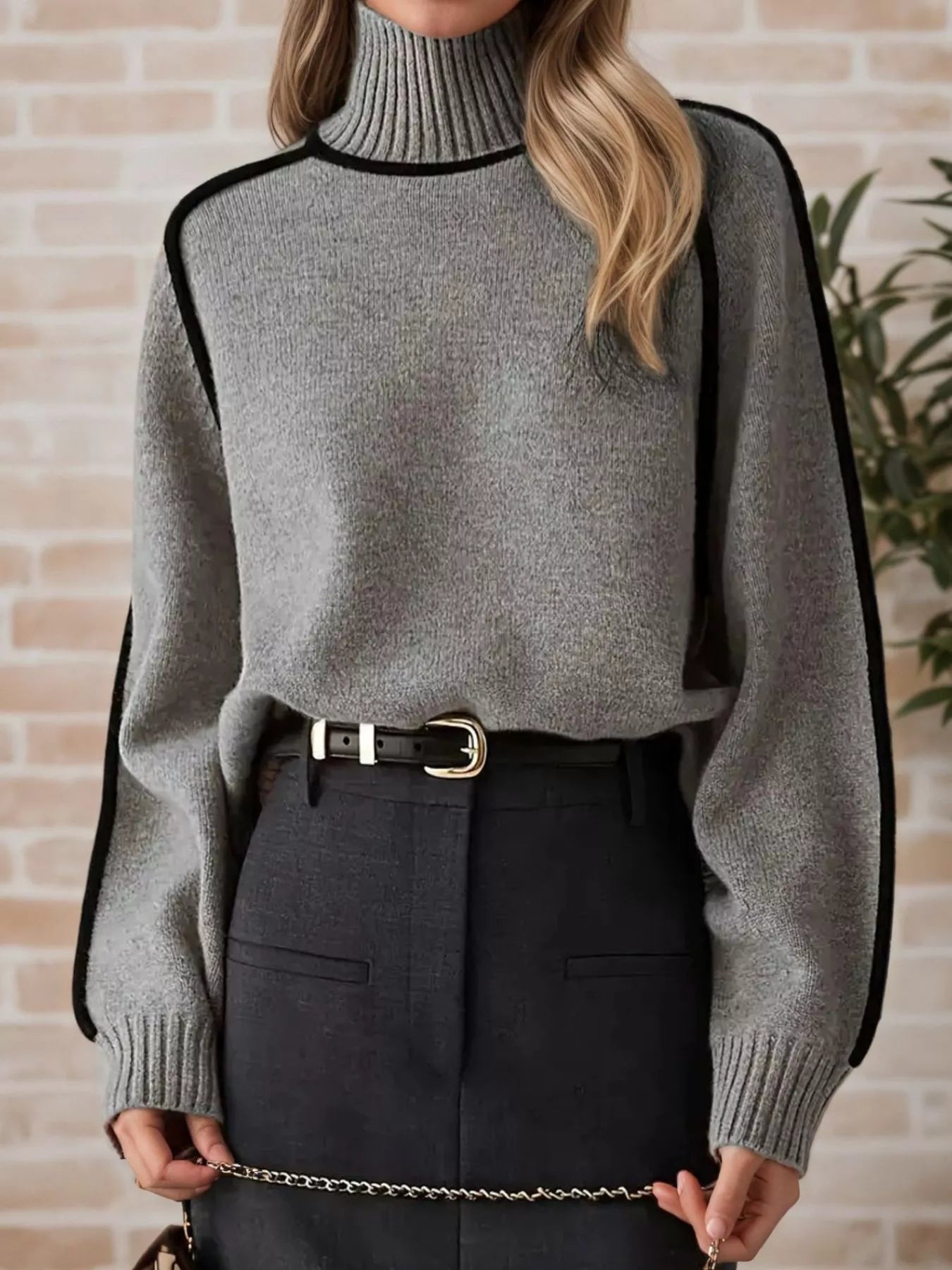 Contrast Trim Turtleneck Sweater designed for comfort and style at Lookzlike