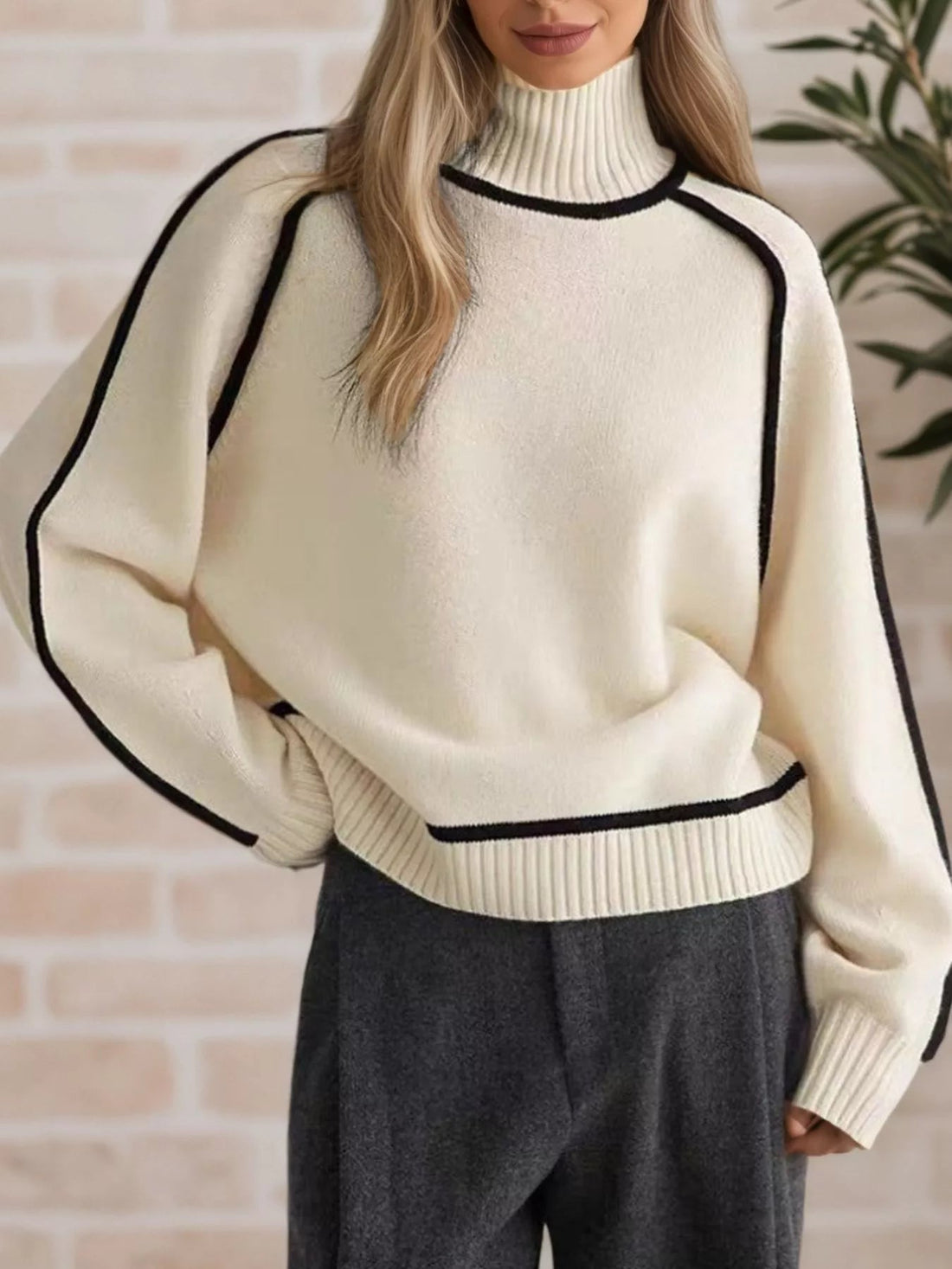 Contrast Trim Turtleneck Sweater designed for comfort and style at Lookzlike