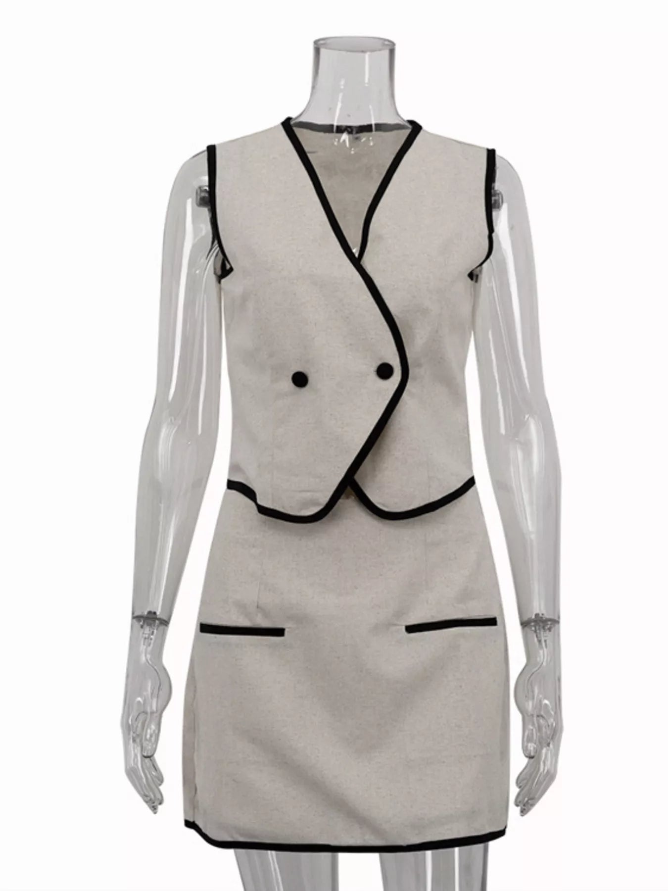 Contrast Trim Vest and Skirt Set designed for comfort and style at Lookzlike
