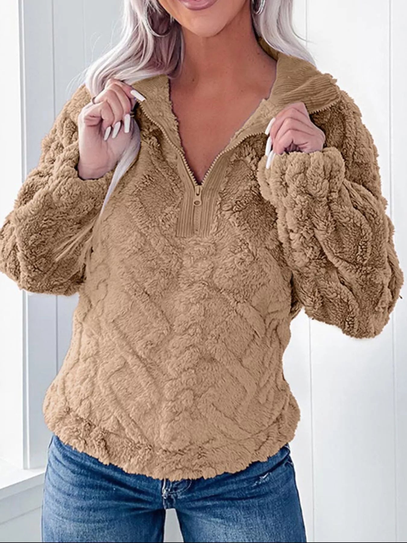 Cozy Fleece Quarter Zip Sweatshirt designed for comfort and style at Lookzlike