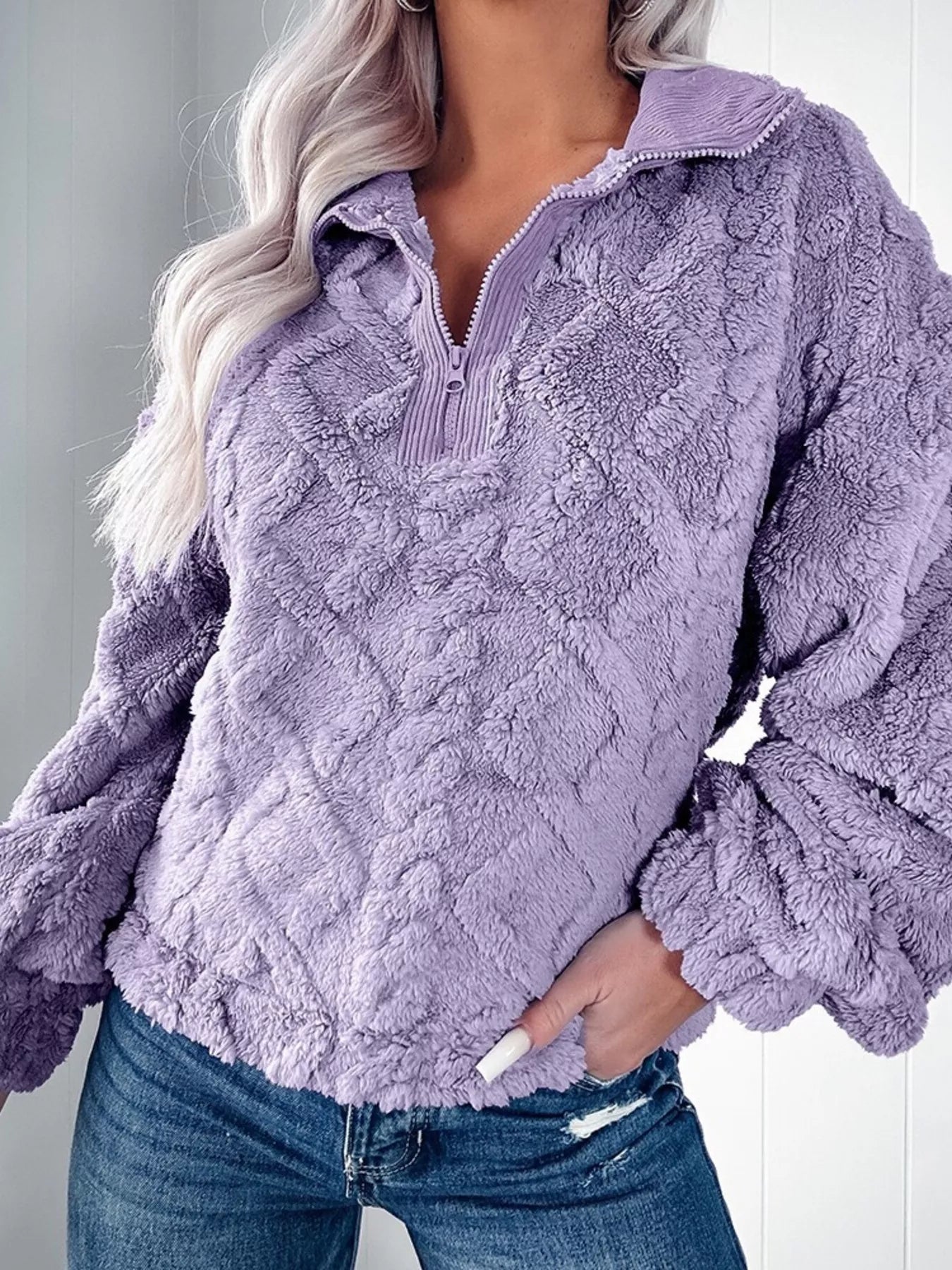 Cozy Fleece Quarter Zip Sweatshirt designed for comfort and style at Lookzlike