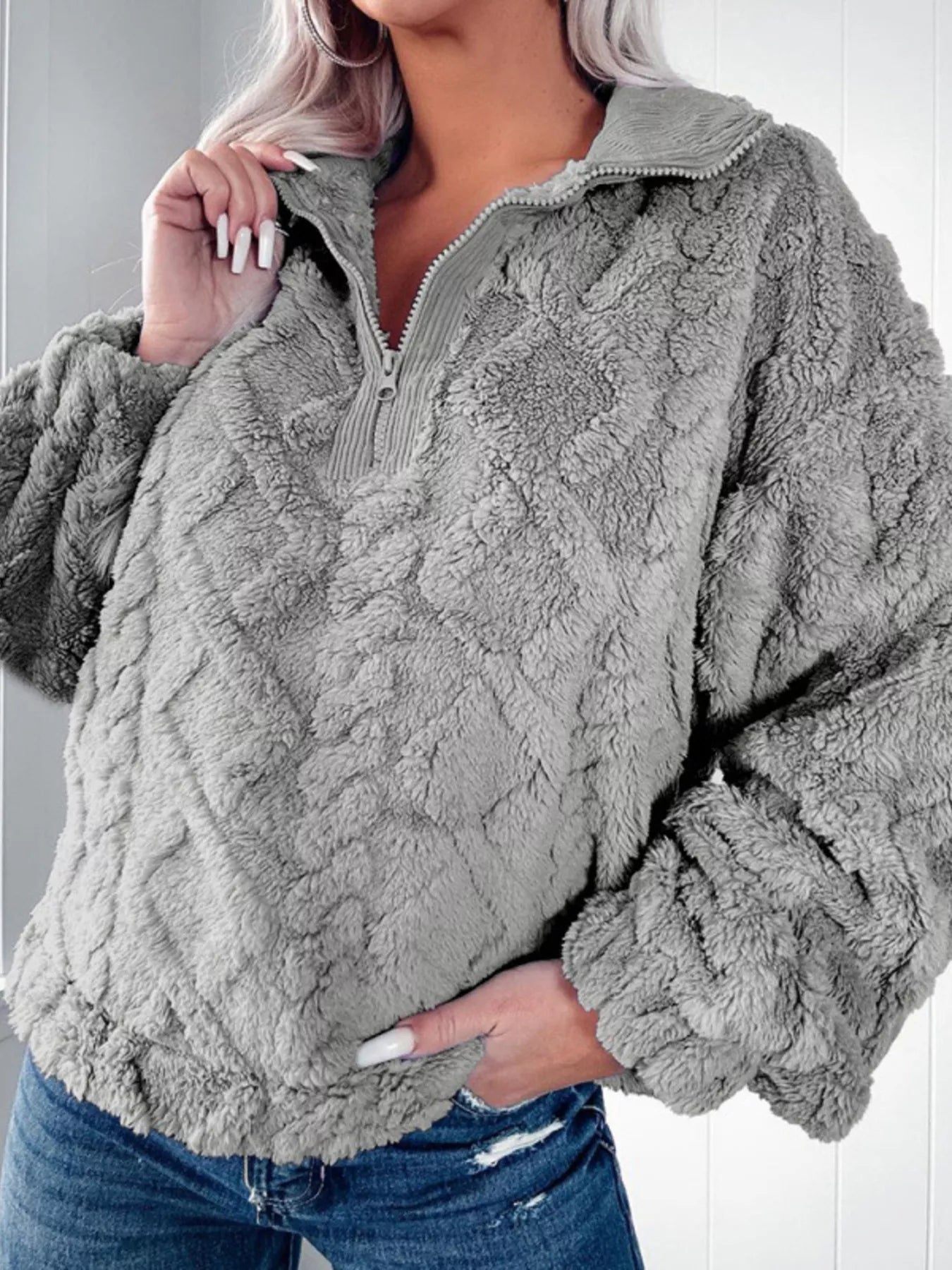 Cozy Fleece Quarter Zip Sweatshirt designed for comfort and style at Lookzlike