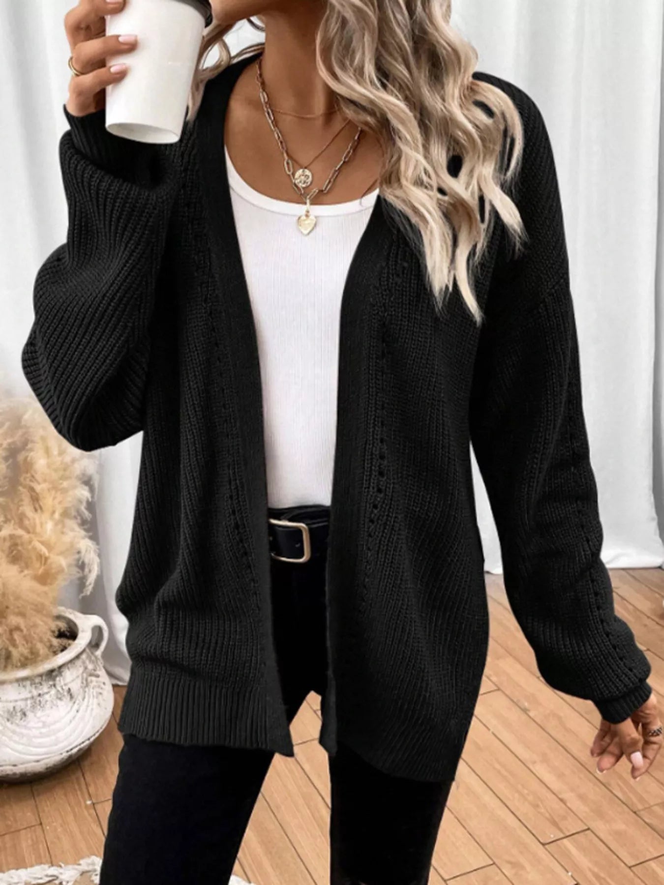 Cozy Knit Open Front Cardigan designed for comfort and style at Lookzlike