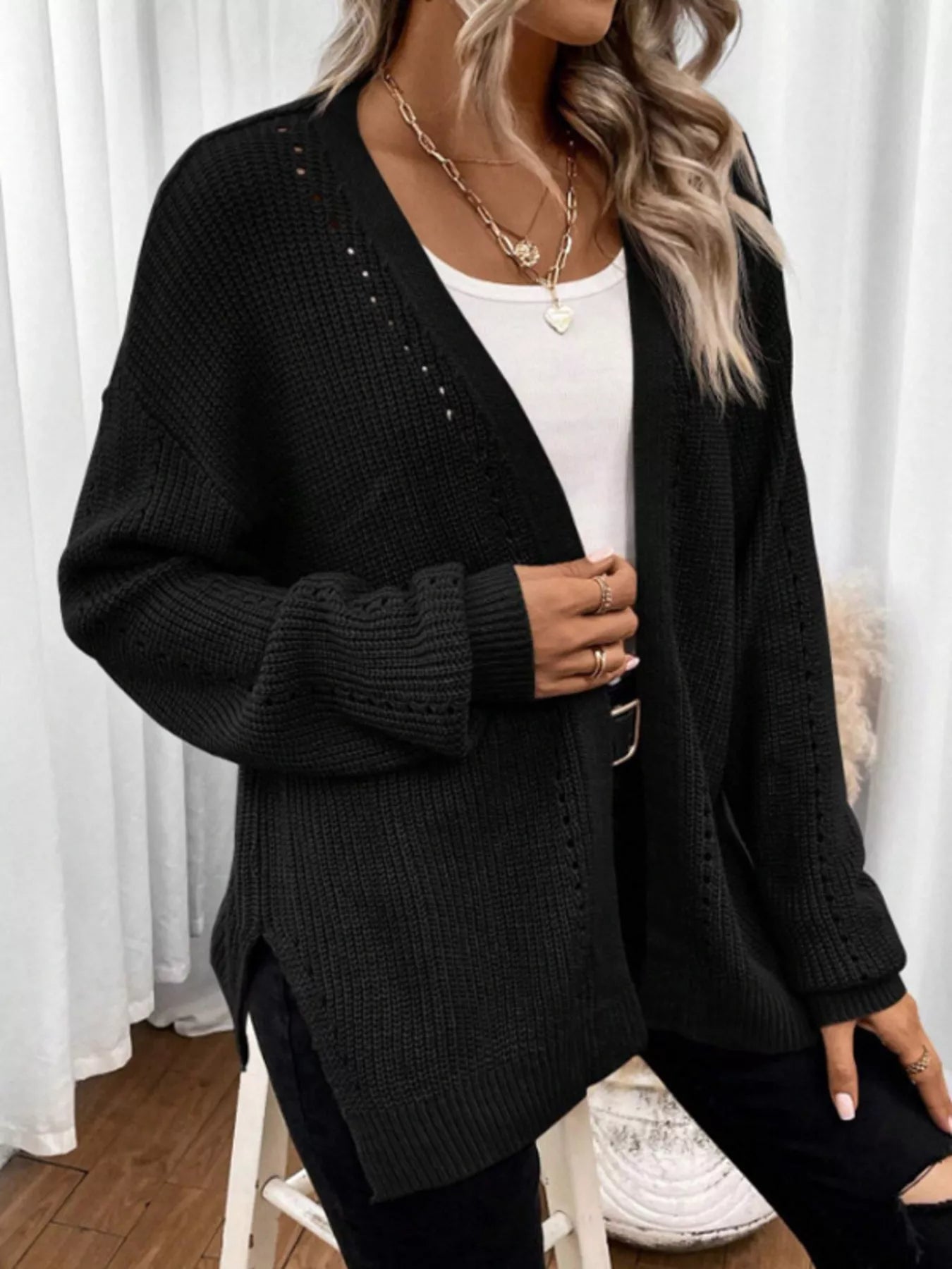 Cozy Knit Open Front Cardigan designed for comfort and style at Lookzlike