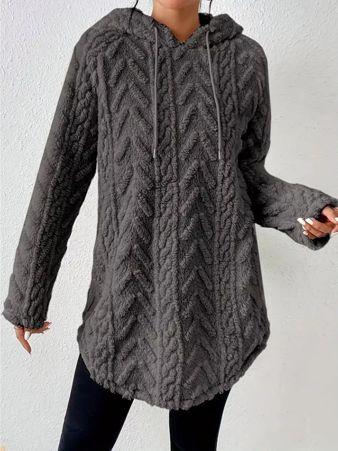 Cozy Textured Drawstring Fleece Hoodie designed for comfort and style at Lookzlike