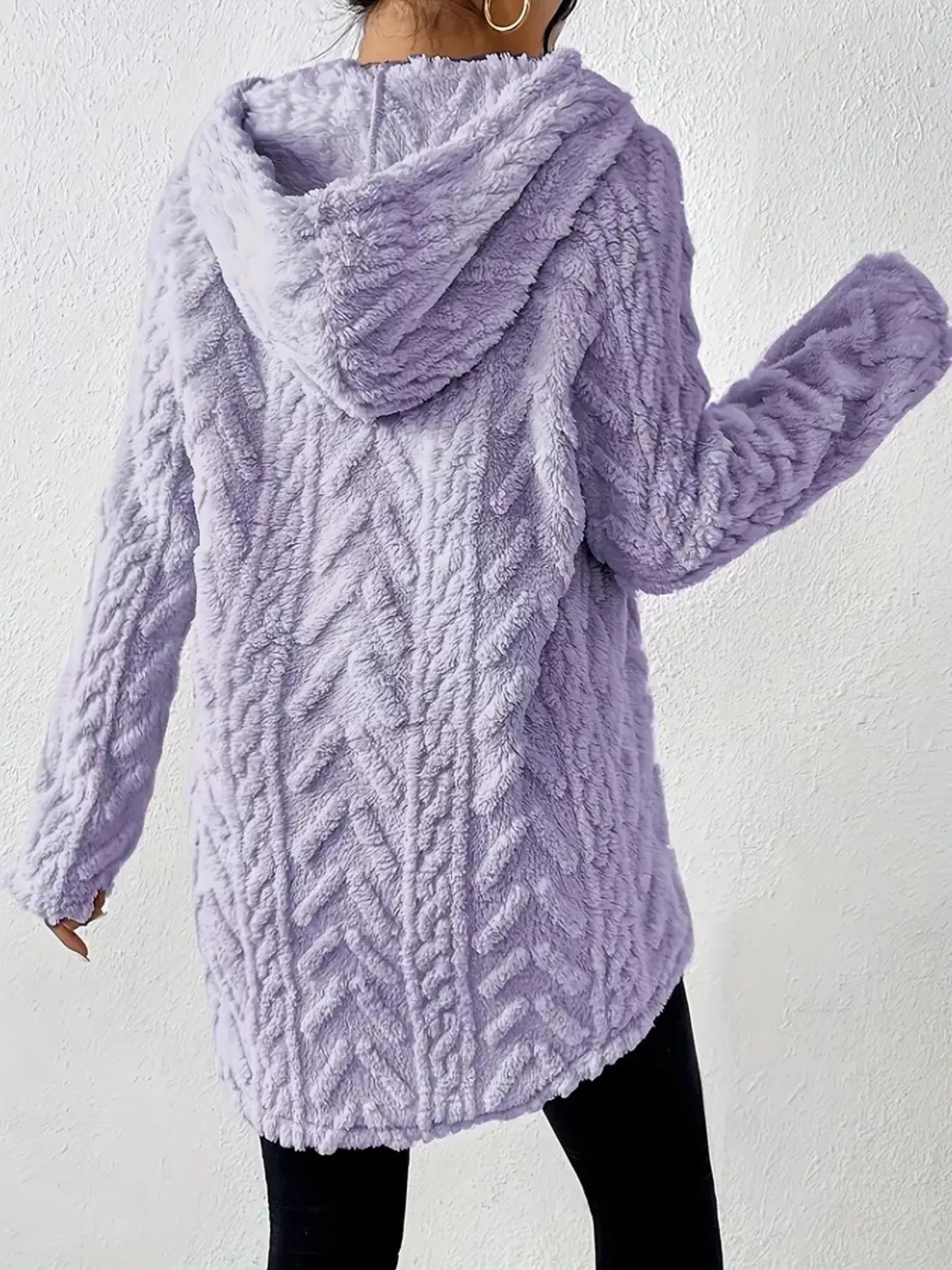 Cozy Textured Drawstring Fleece Hoodie designed for comfort and style at Lookzlike