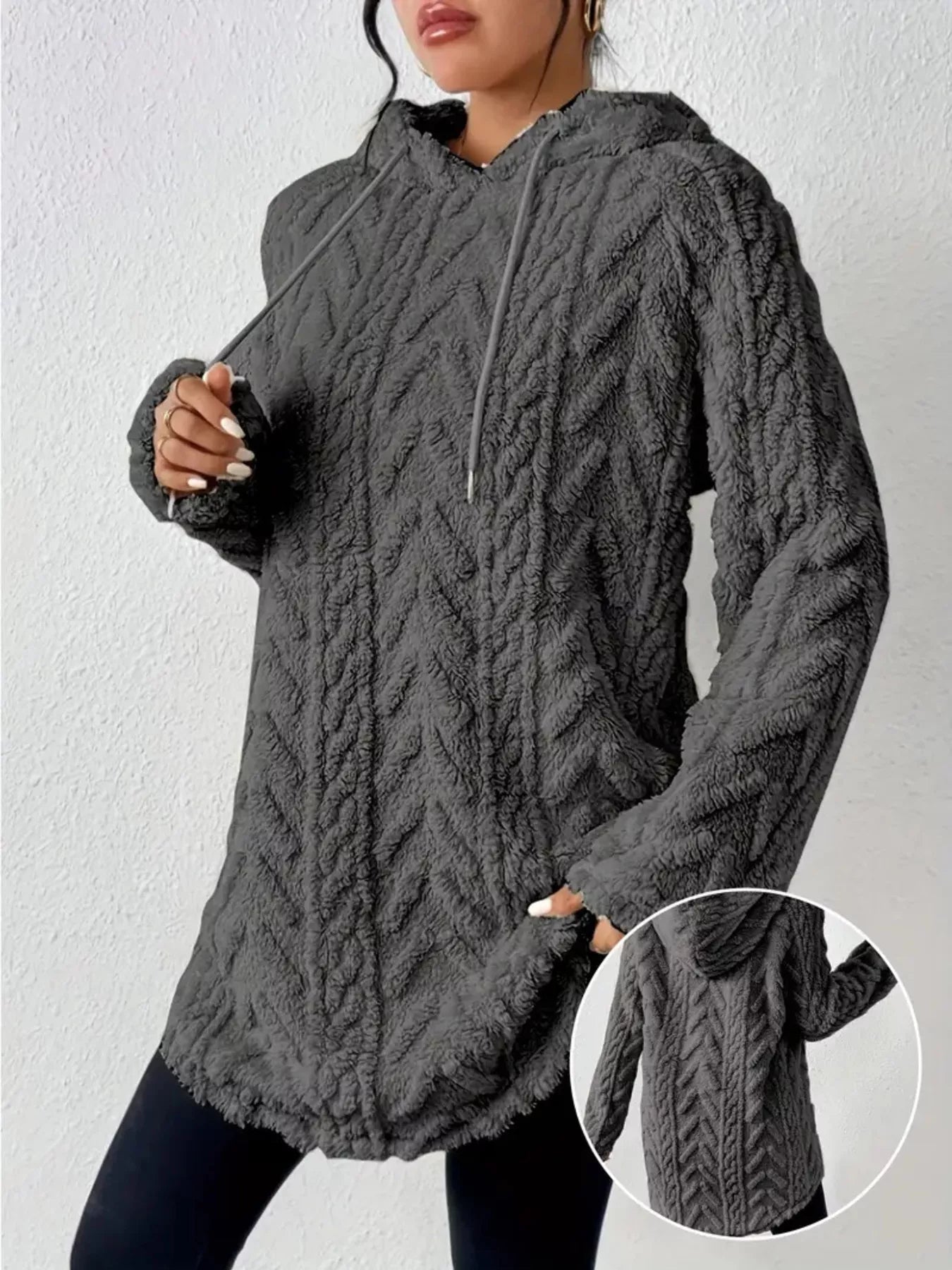 Cozy Textured Drawstring Fleece Hoodie designed for comfort and style at Lookzlike