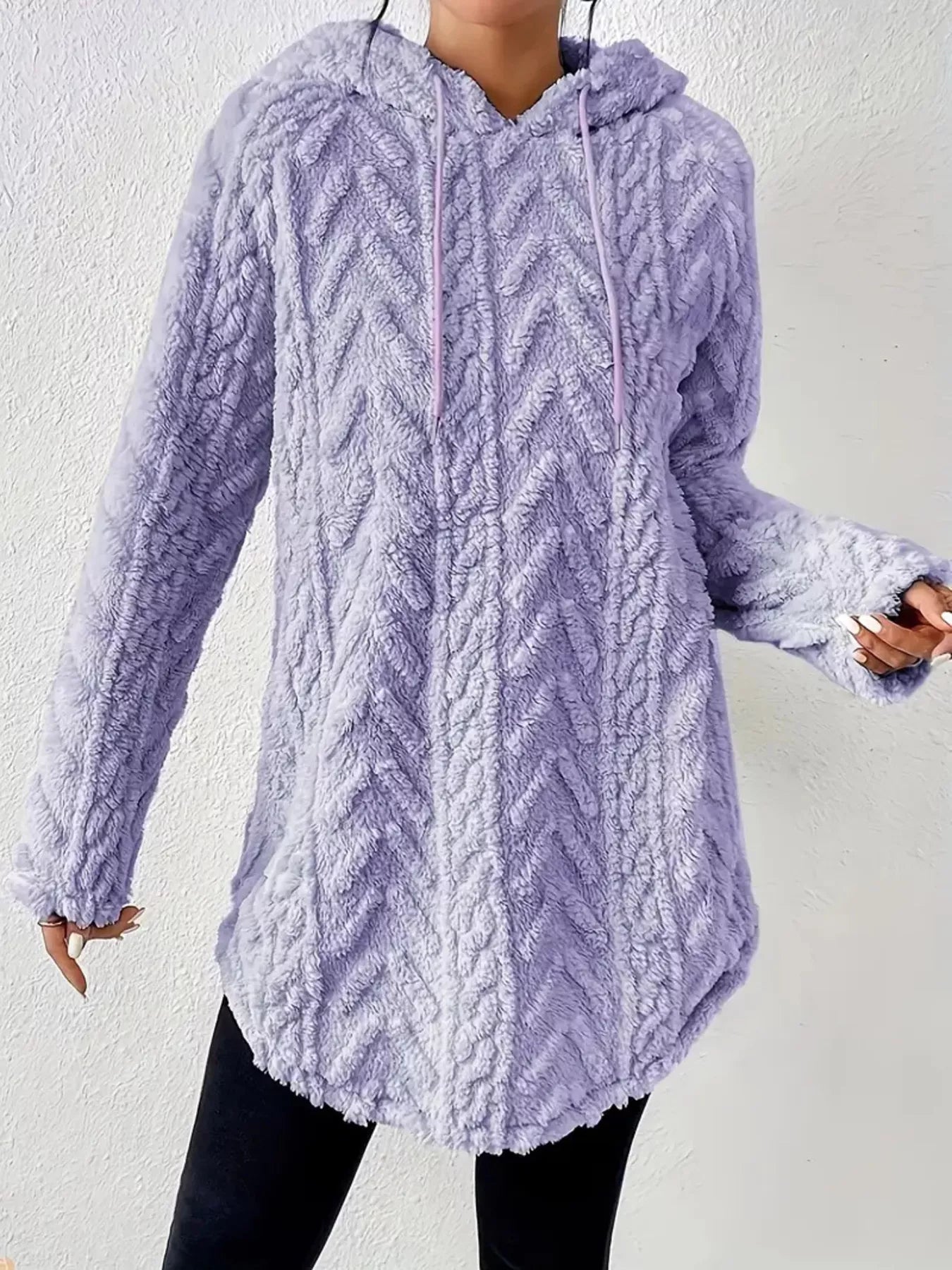 Cozy Textured Drawstring Fleece Hoodie designed for comfort and style at Lookzlike