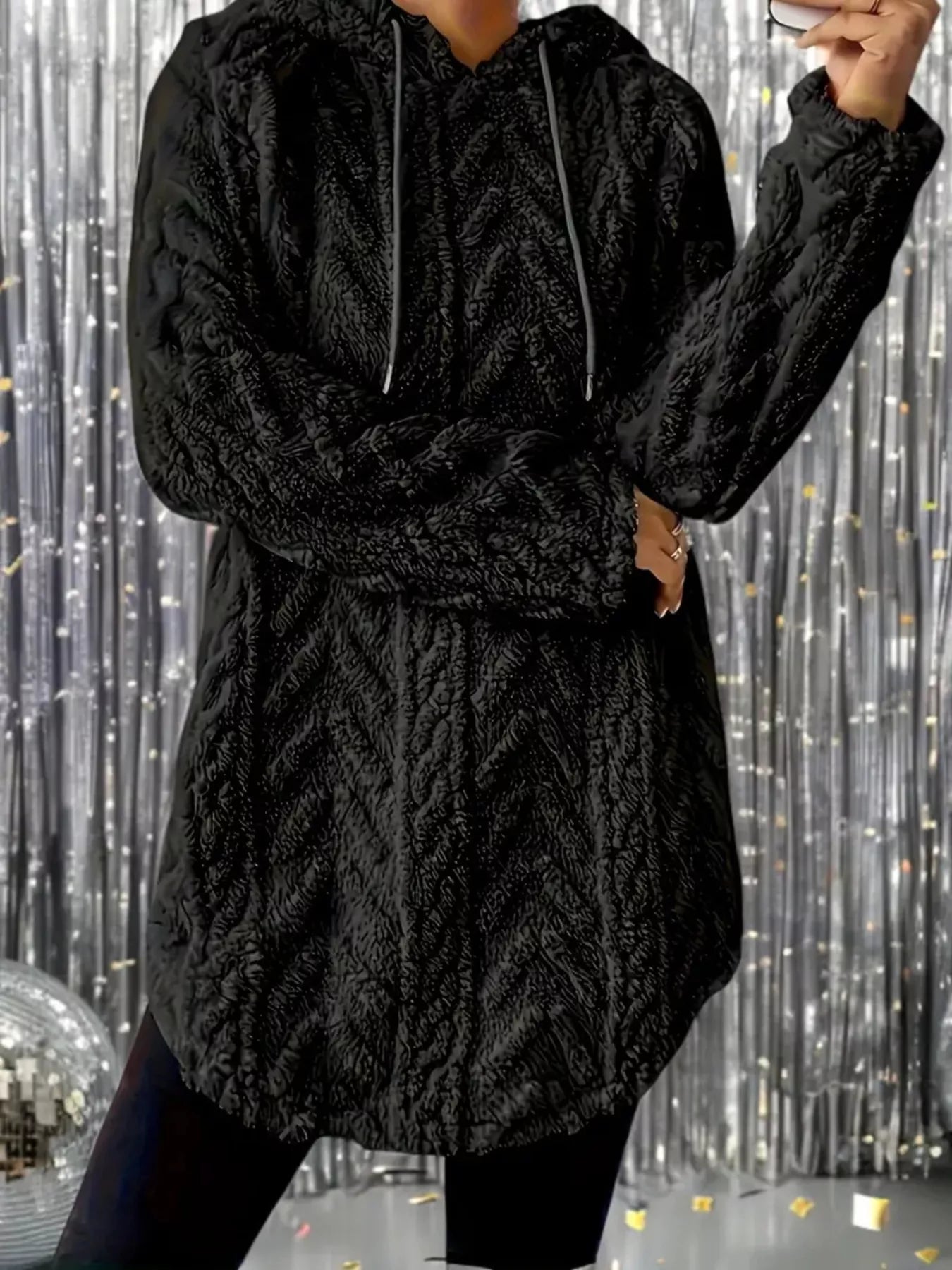 Cozy Textured Drawstring Fleece Hoodie designed for comfort and style at Lookzlike