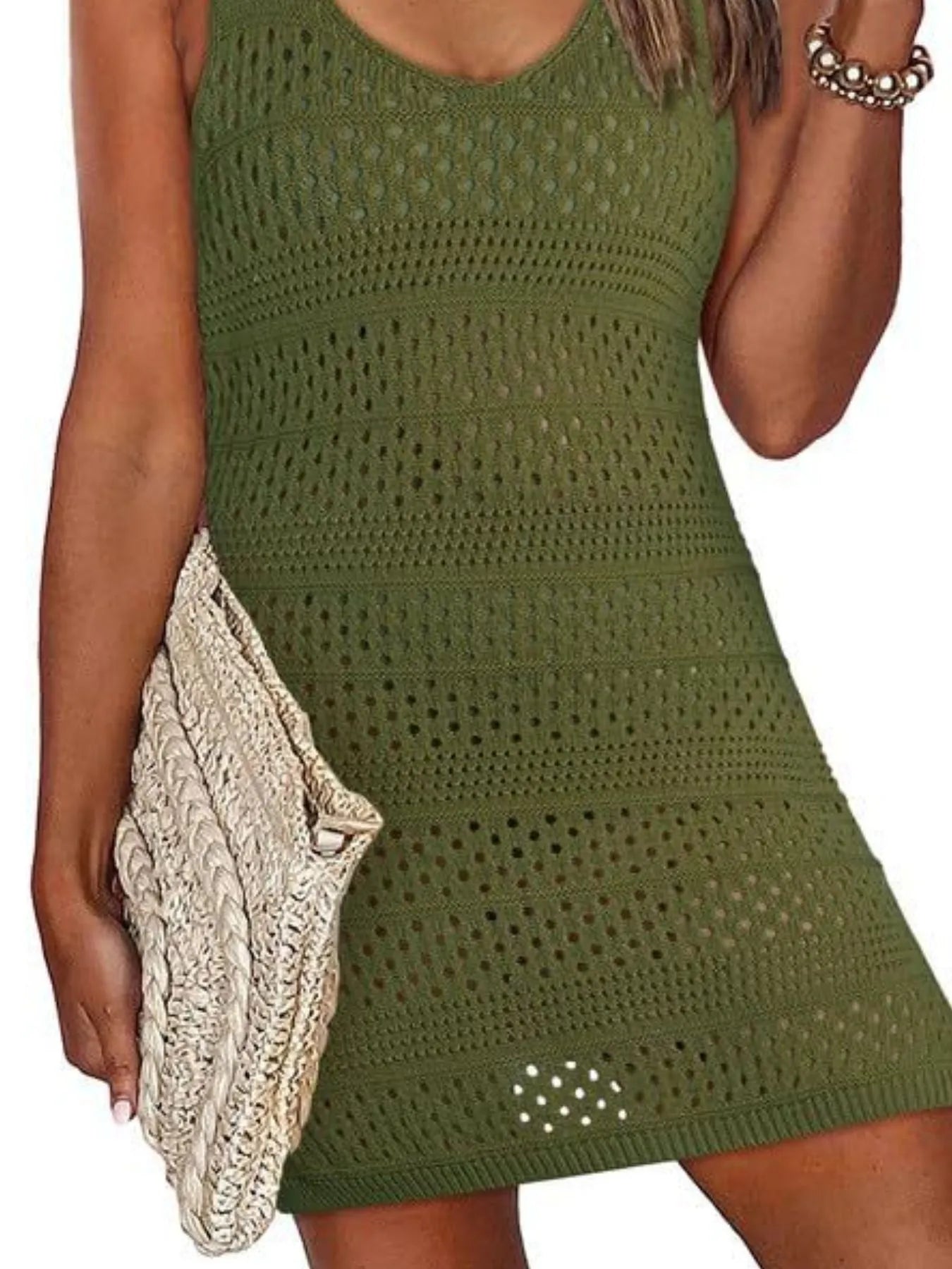 Crochet Knit Cover-Up Dress with Side Slit - Lookzlike