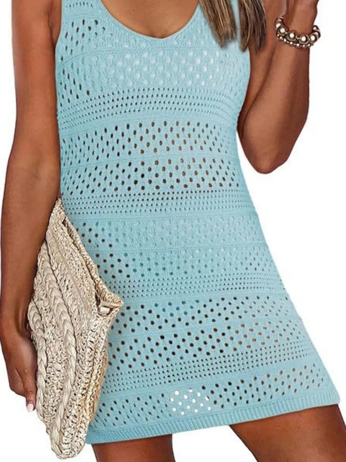 Crochet Knit Cover-Up Dress with Side Slit - Lookzlike