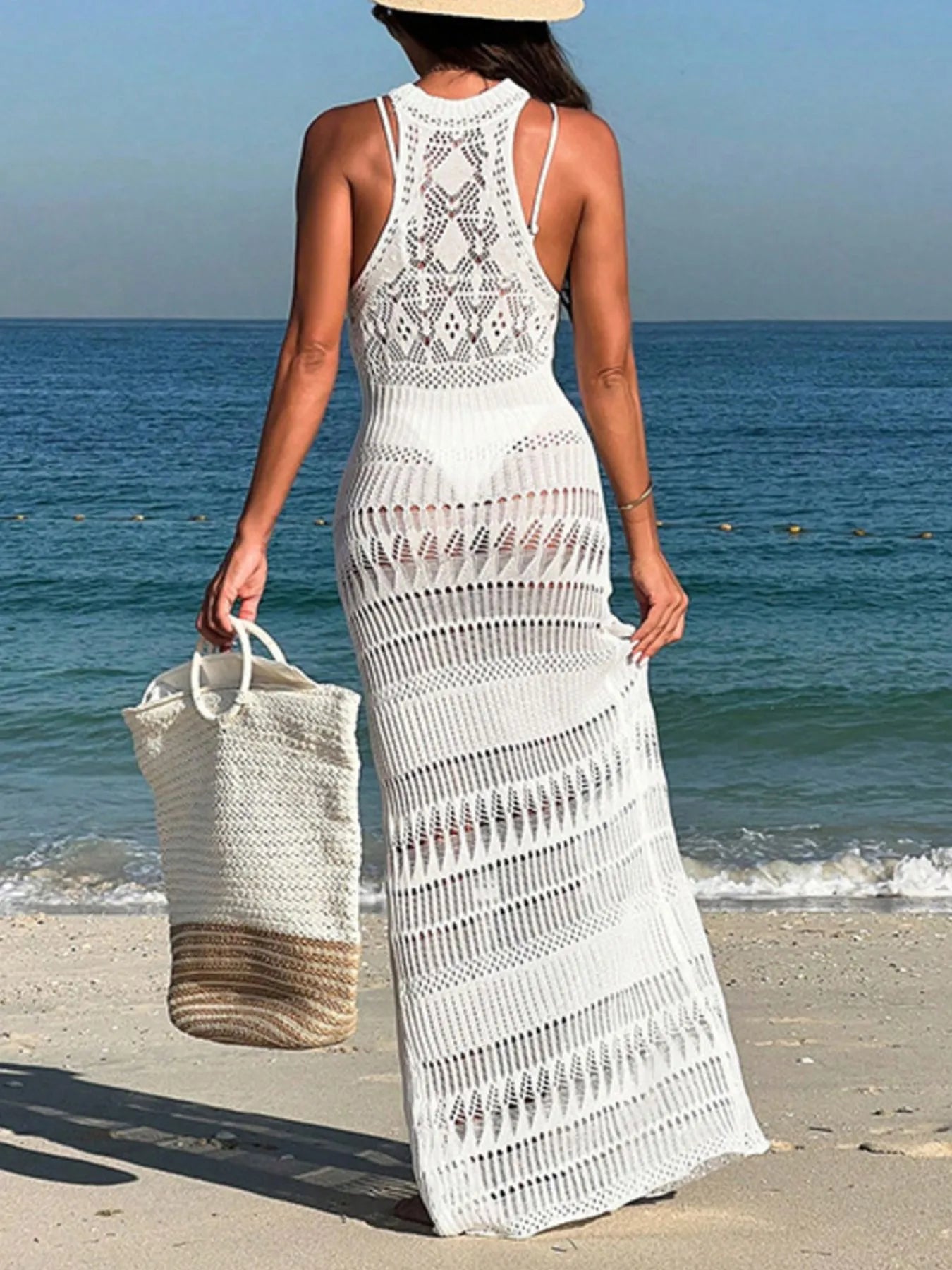 Crochet Sleeveless Split Cover-Up Maxi Dress - Lookzlike