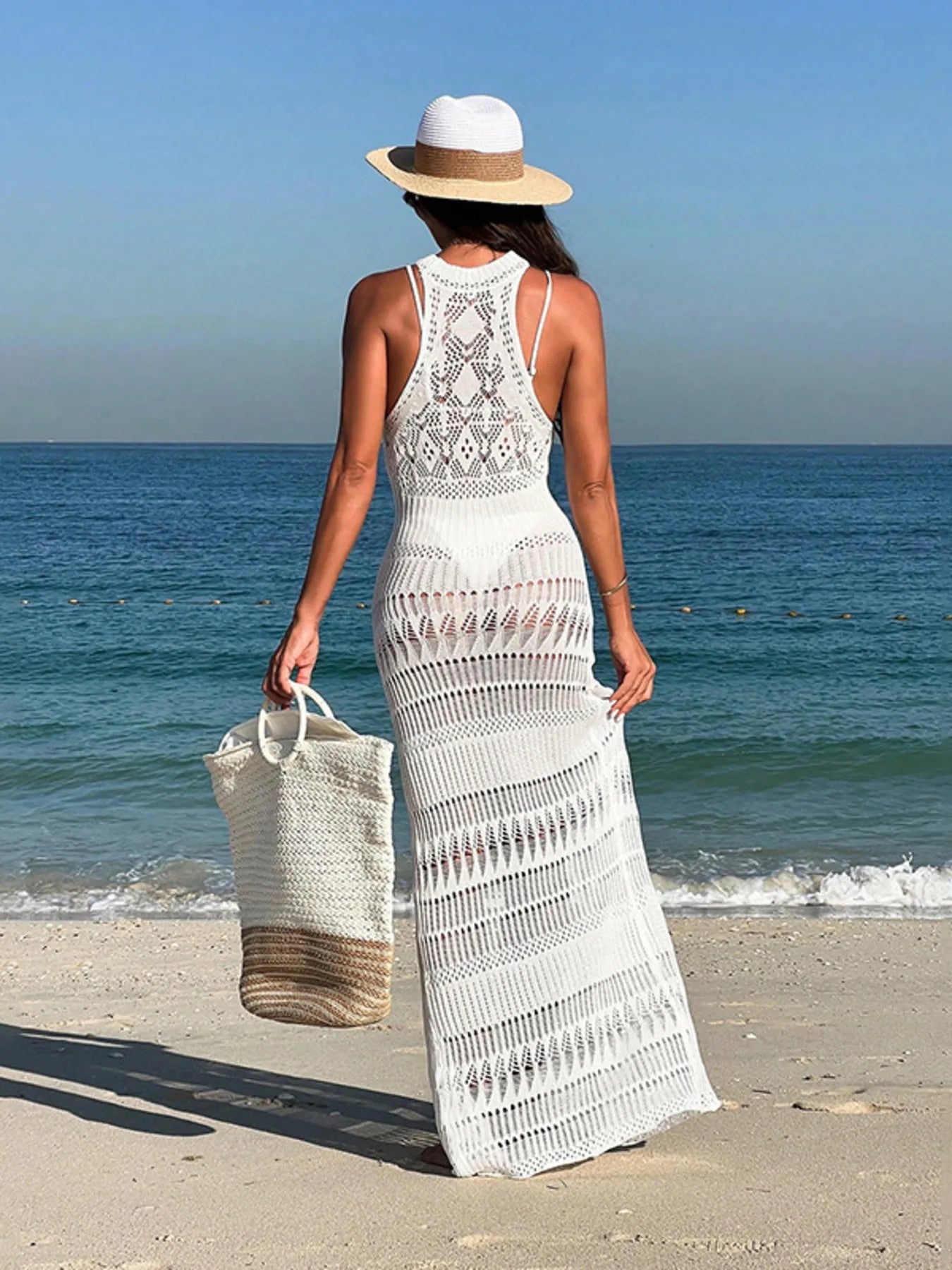 Crochet Sleeveless Split Cover-Up Maxi Dress - Lookzlike