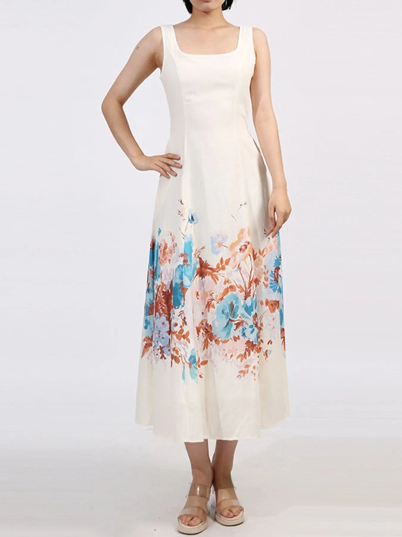 Cutout Back Printed Square Neck Dress designed for comfort and style at Lookzlike