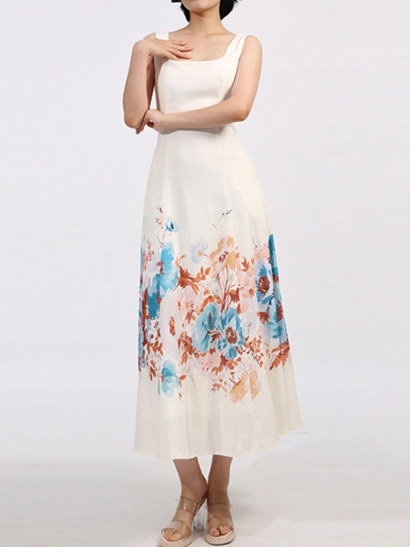 Cutout Back Printed Square Neck Dress designed for comfort and style at Lookzlike