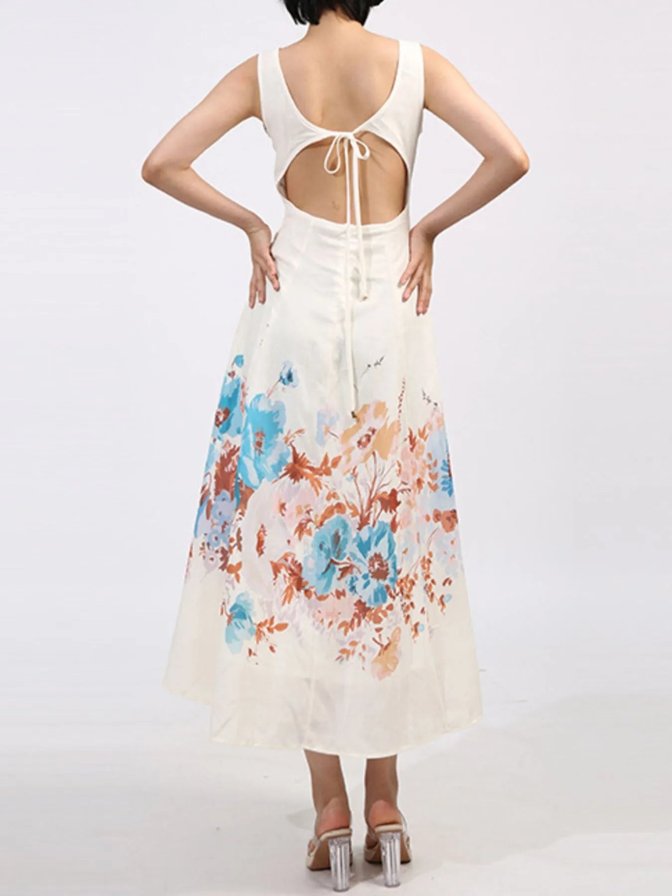 Cutout Back Printed Square Neck Dress designed for comfort and style at Lookzlike
