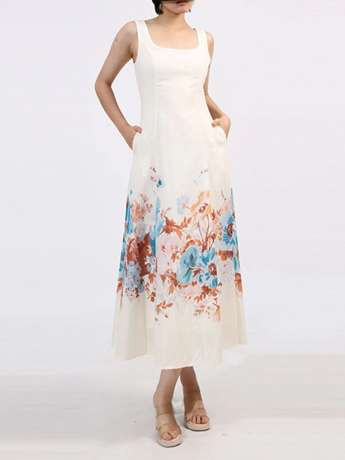 Cutout Back Printed Square Neck Dress designed for comfort and style at Lookzlike