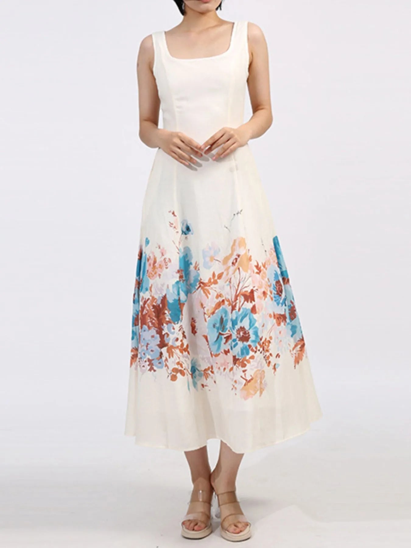 Cutout Back Printed Square Neck Dress designed for comfort and style at Lookzlike