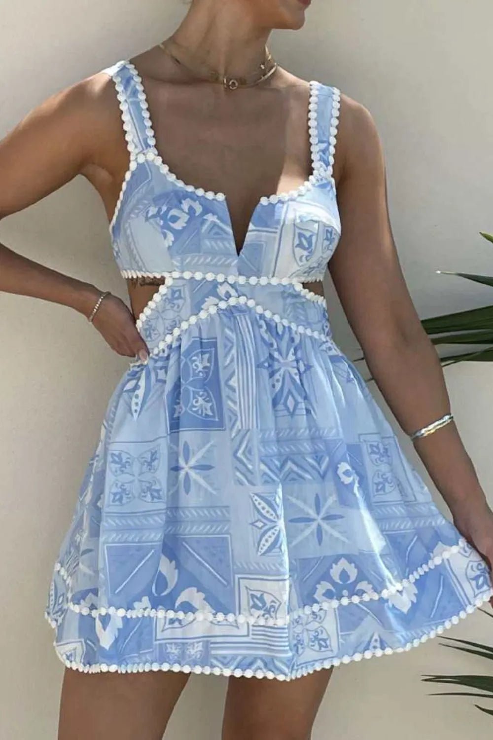 Cutout Printed Mini Dress - Lookzlike