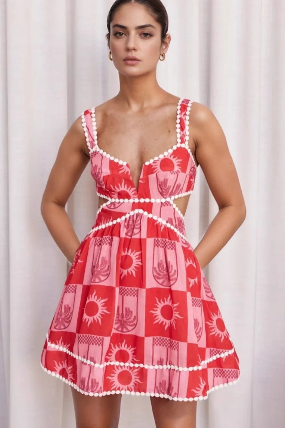 Cutout Printed Mini Dress - Lookzlike