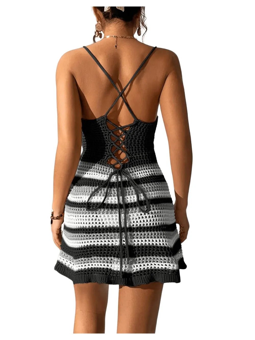 Cutout Striped Spaghetti Strap Cover Up Dress designed for comfort and style at Lookzlike