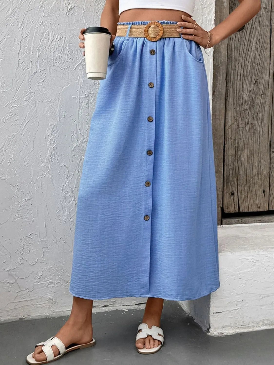 Decor Button Front Midi Skirt - Lookzlike