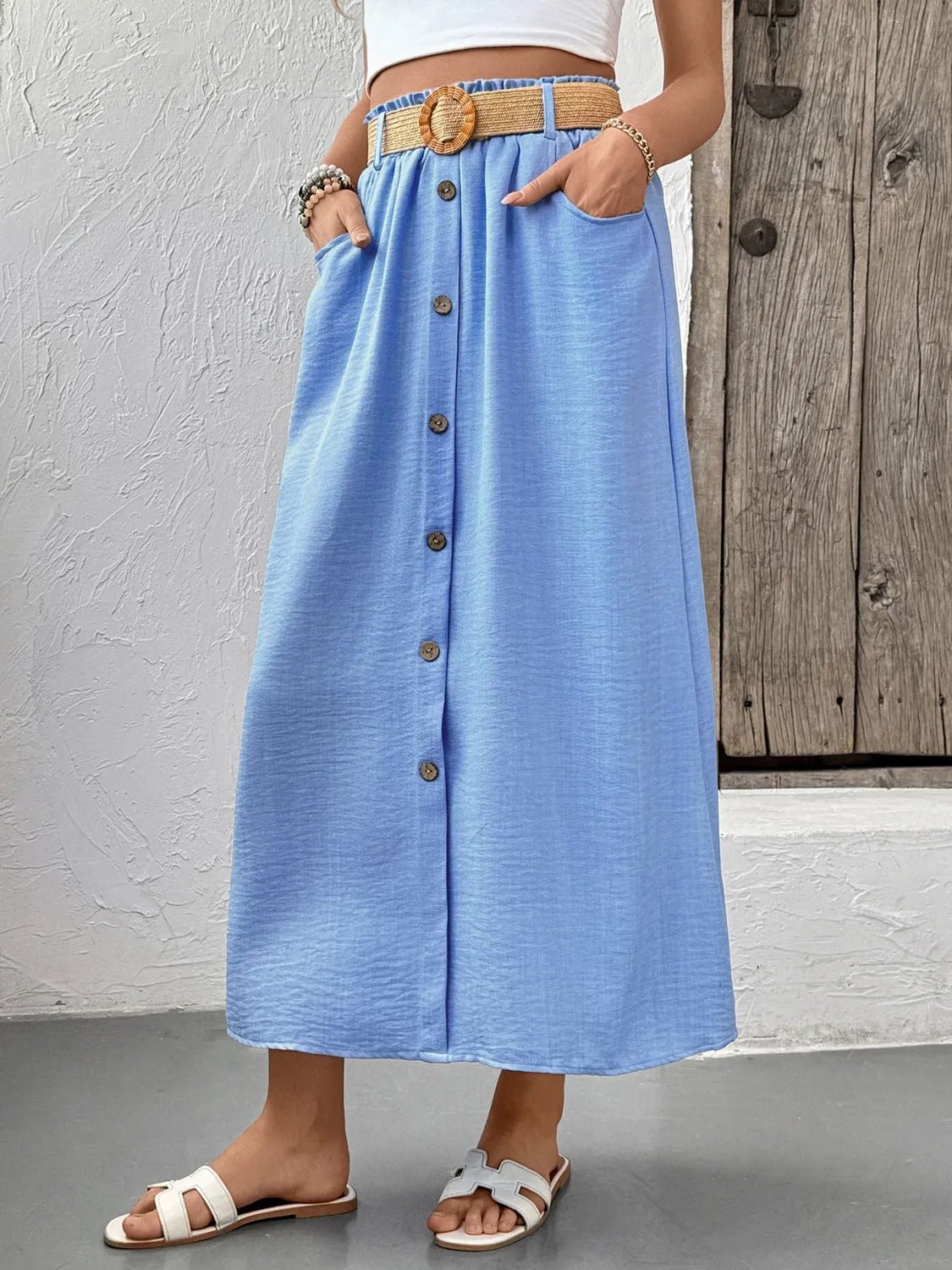 Decor Button Front Midi Skirt - Lookzlike
