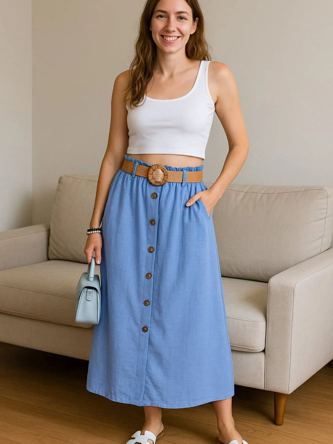 Decor Button Front Midi Skirt - Lookzlike