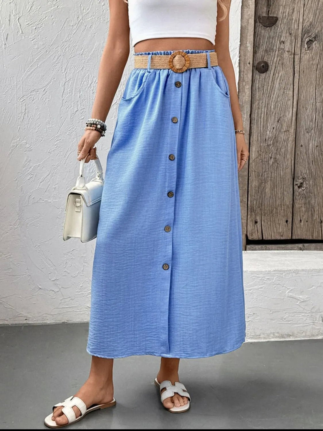 Decor Button Front Midi Skirt - Lookzlike
