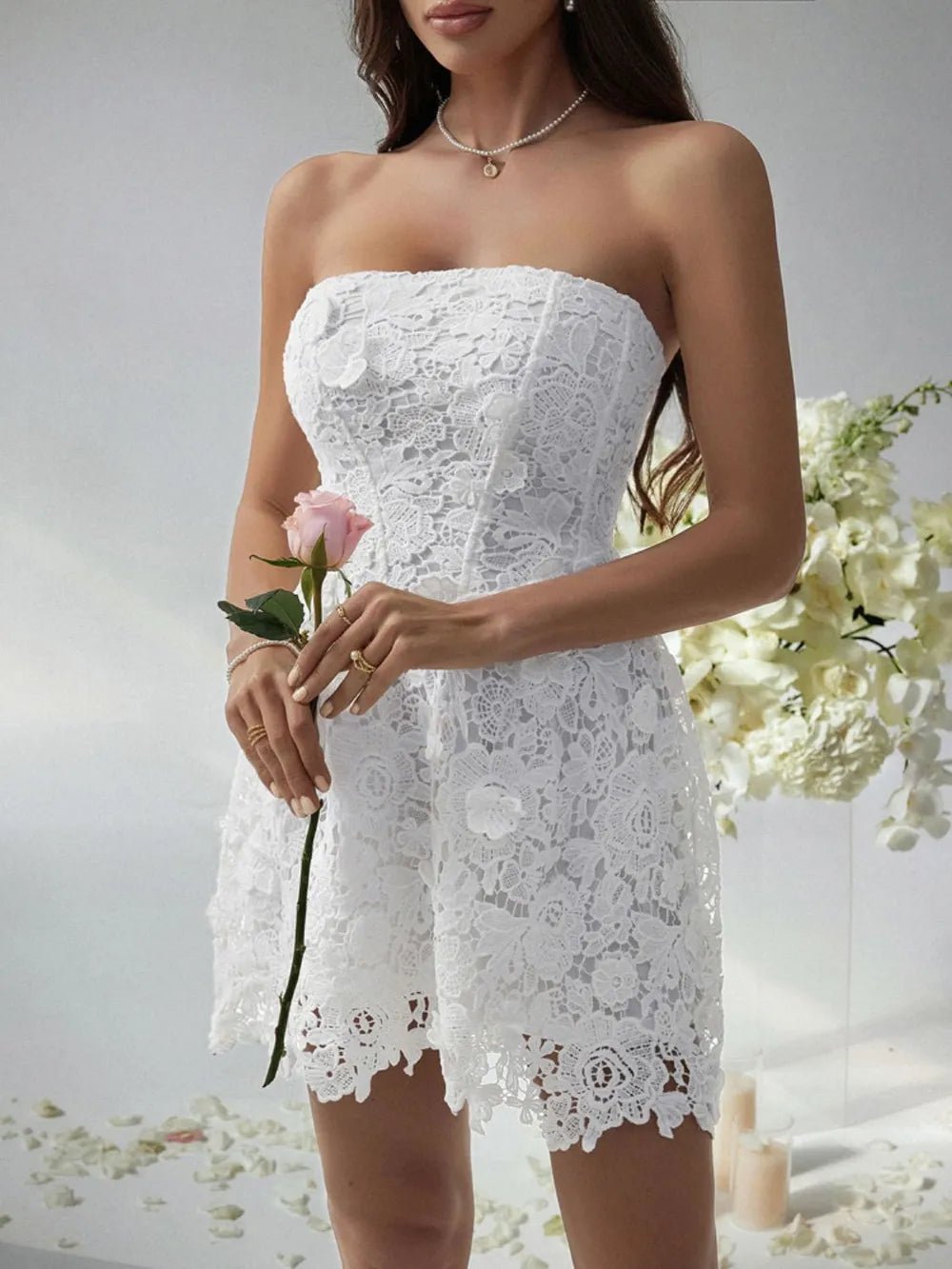 Devine Lace-Up Tube Lace Mini Dress - Lookzlike