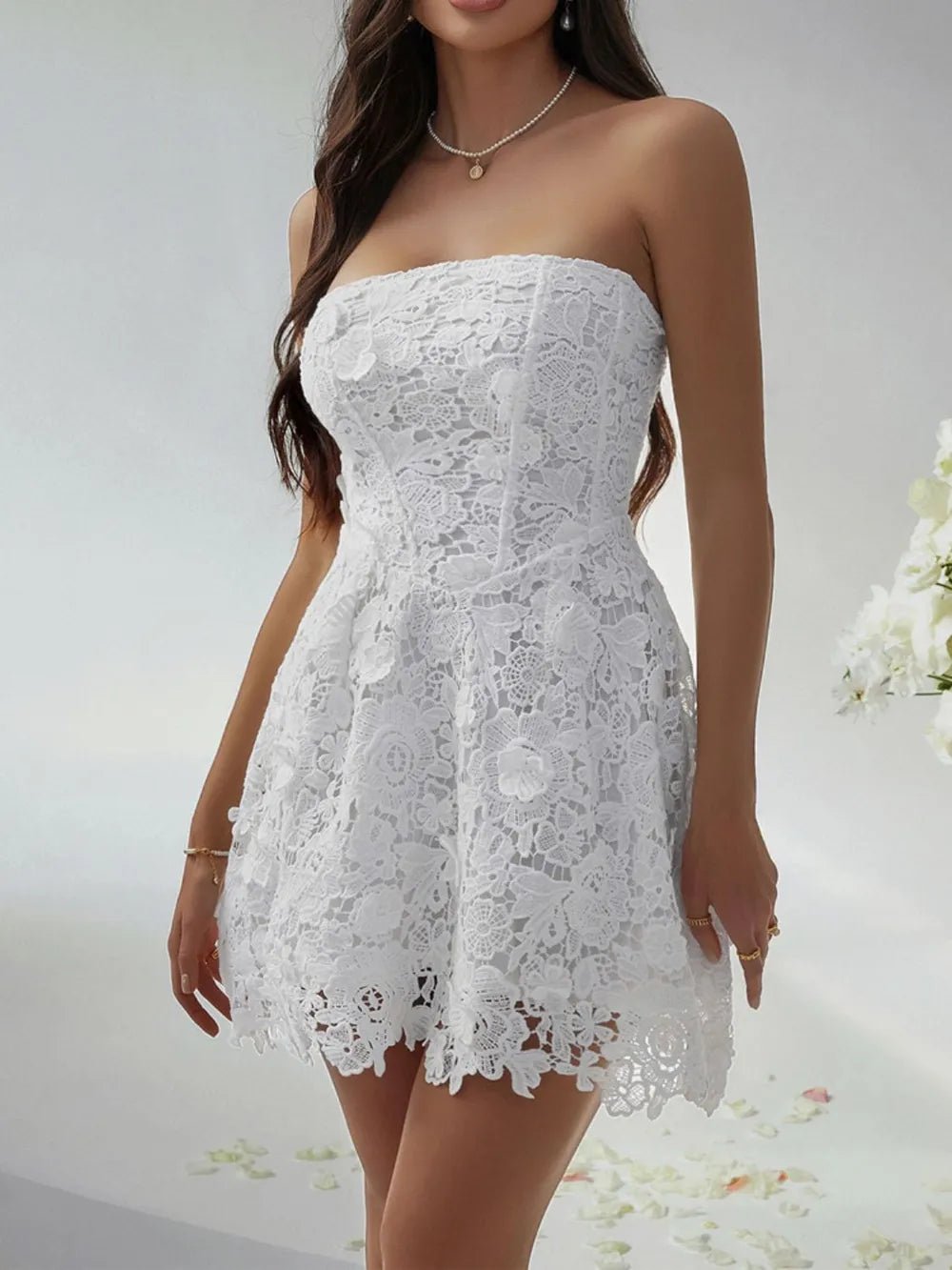Devine Lace-Up Tube Lace Mini Dress - Lookzlike
