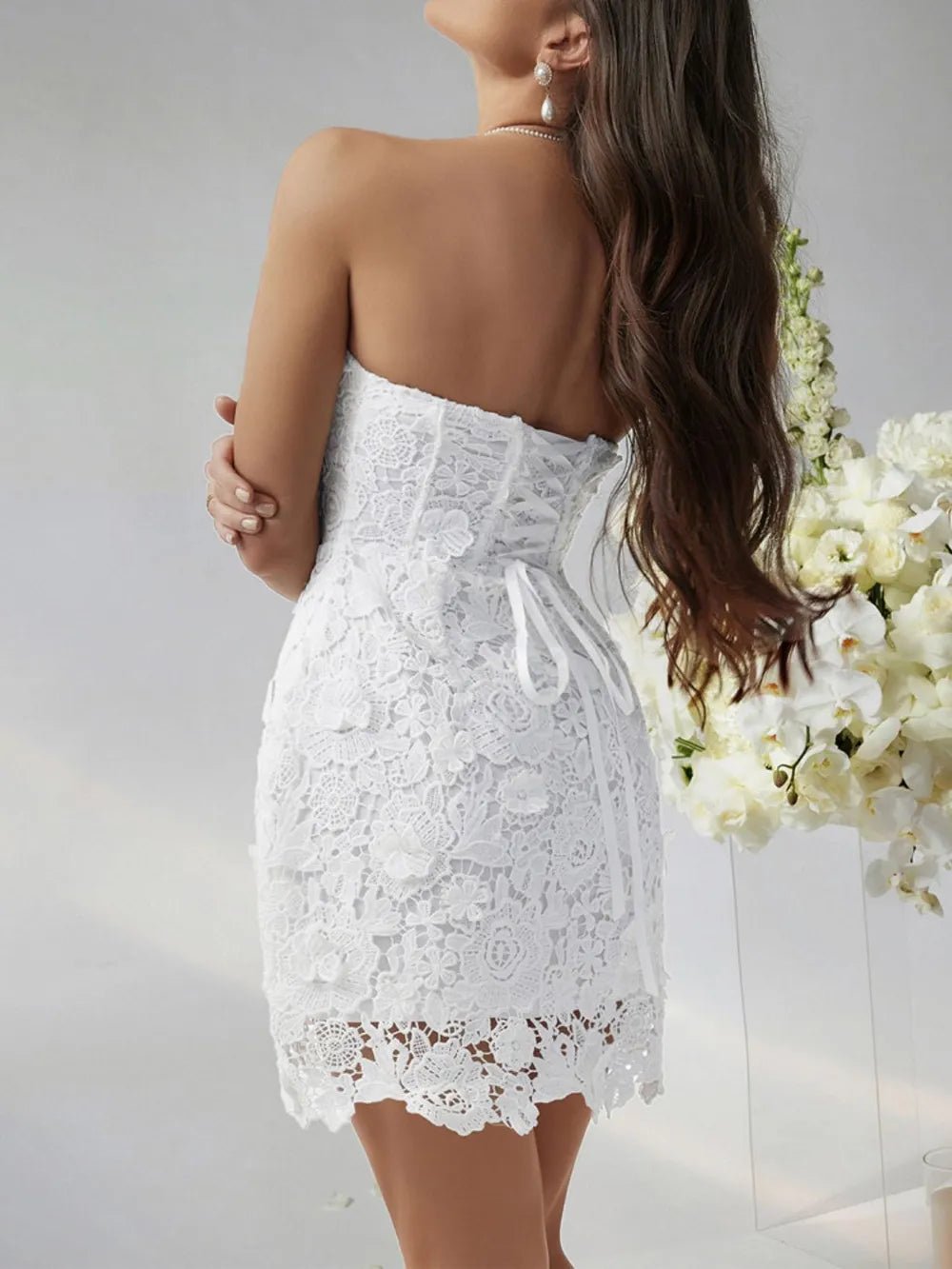 Devine Lace-Up Tube Lace Mini Dress - Lookzlike