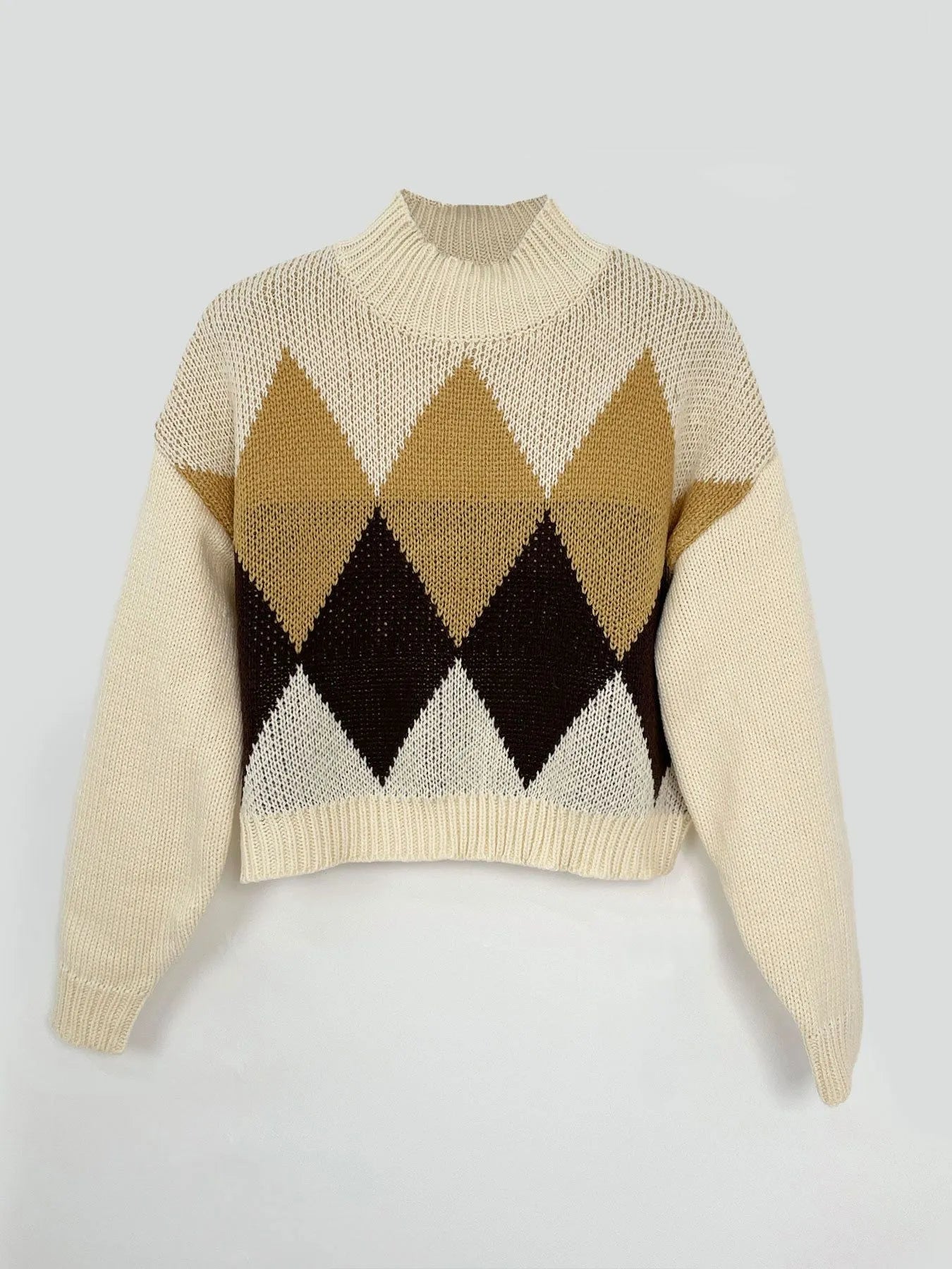 Diamond Pattern Turtleneck Sweater designed for comfort and style at Lookzlike