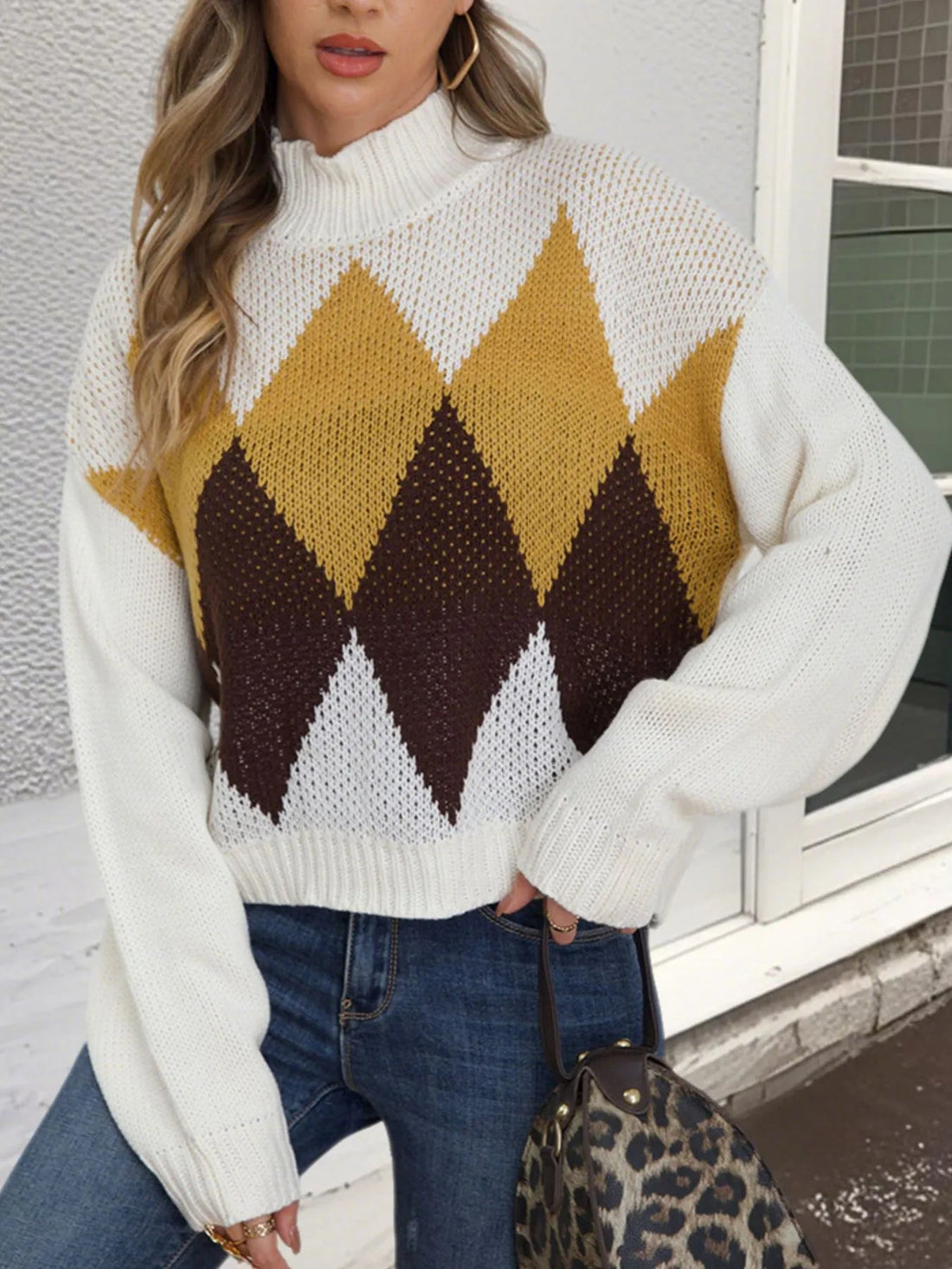 Diamond Pattern Turtleneck Sweater designed for comfort and style at Lookzlike
