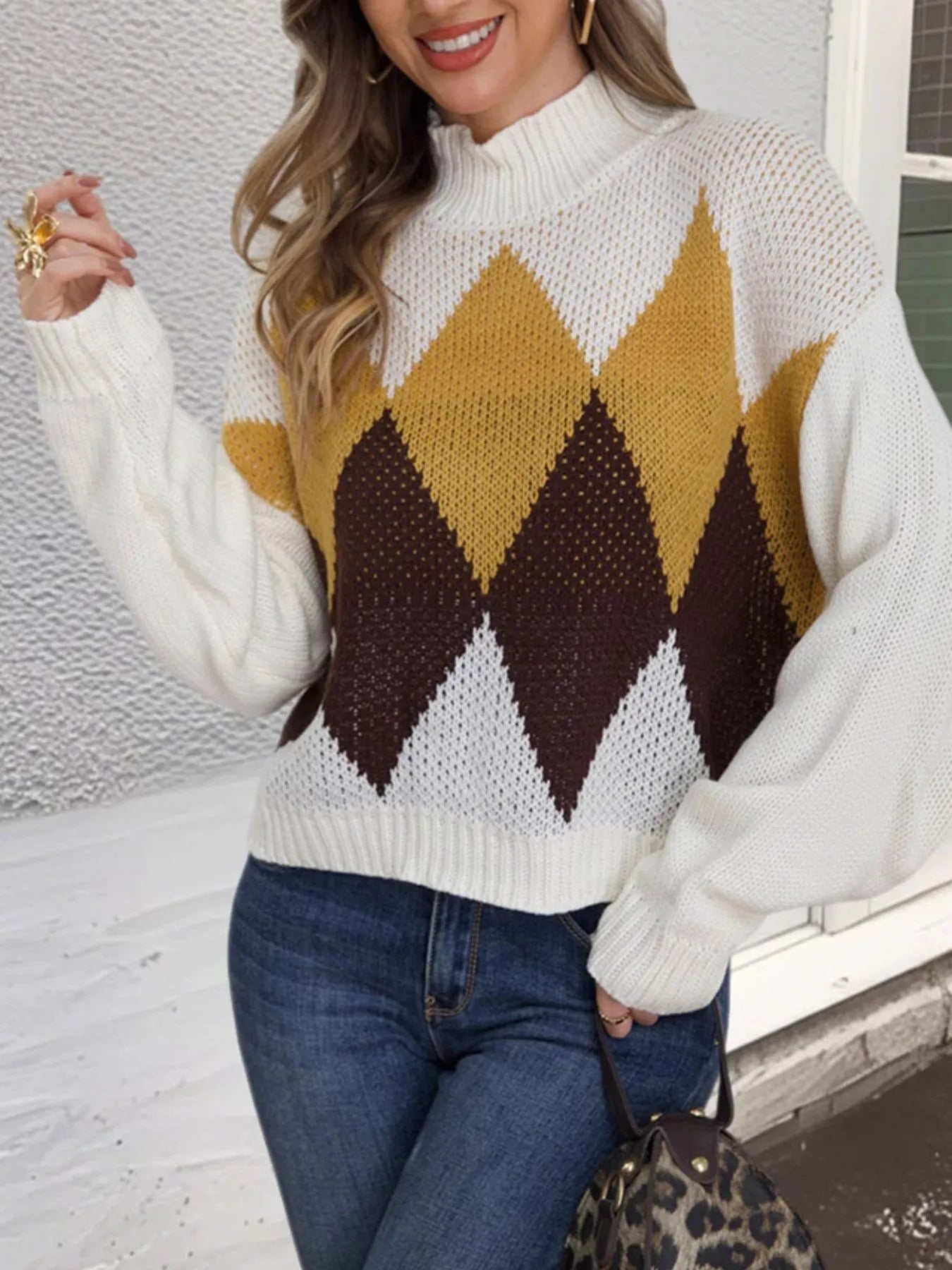 Diamond Pattern Turtleneck Sweater designed for comfort and style at Lookzlike