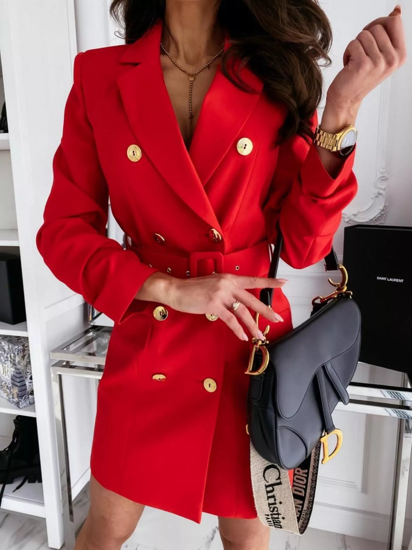 Double - Breasted Belted Blazer Dress designed for comfort and style at Lookzlike