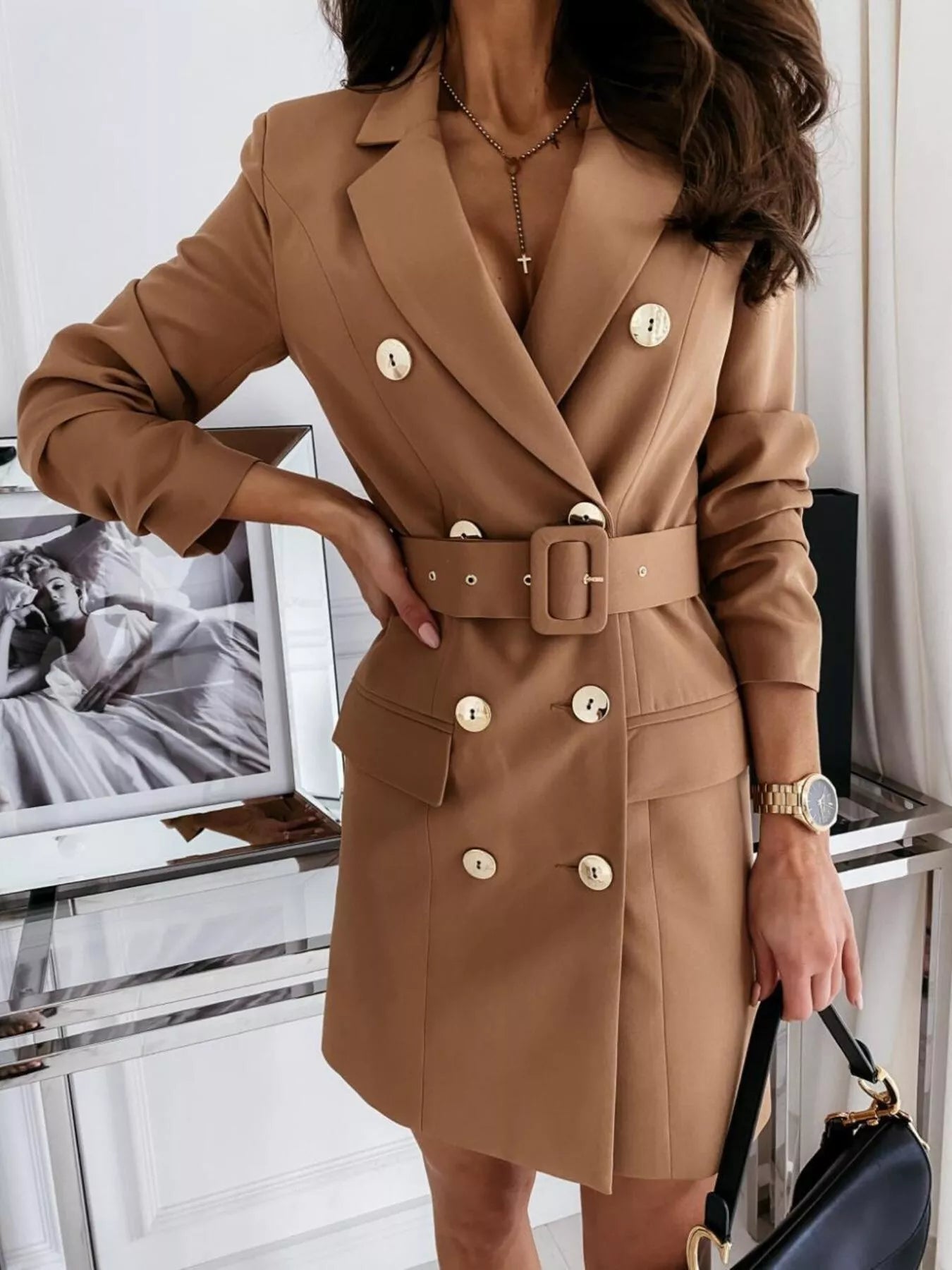 Double - Breasted Belted Blazer Dress designed for comfort and style at Lookzlike