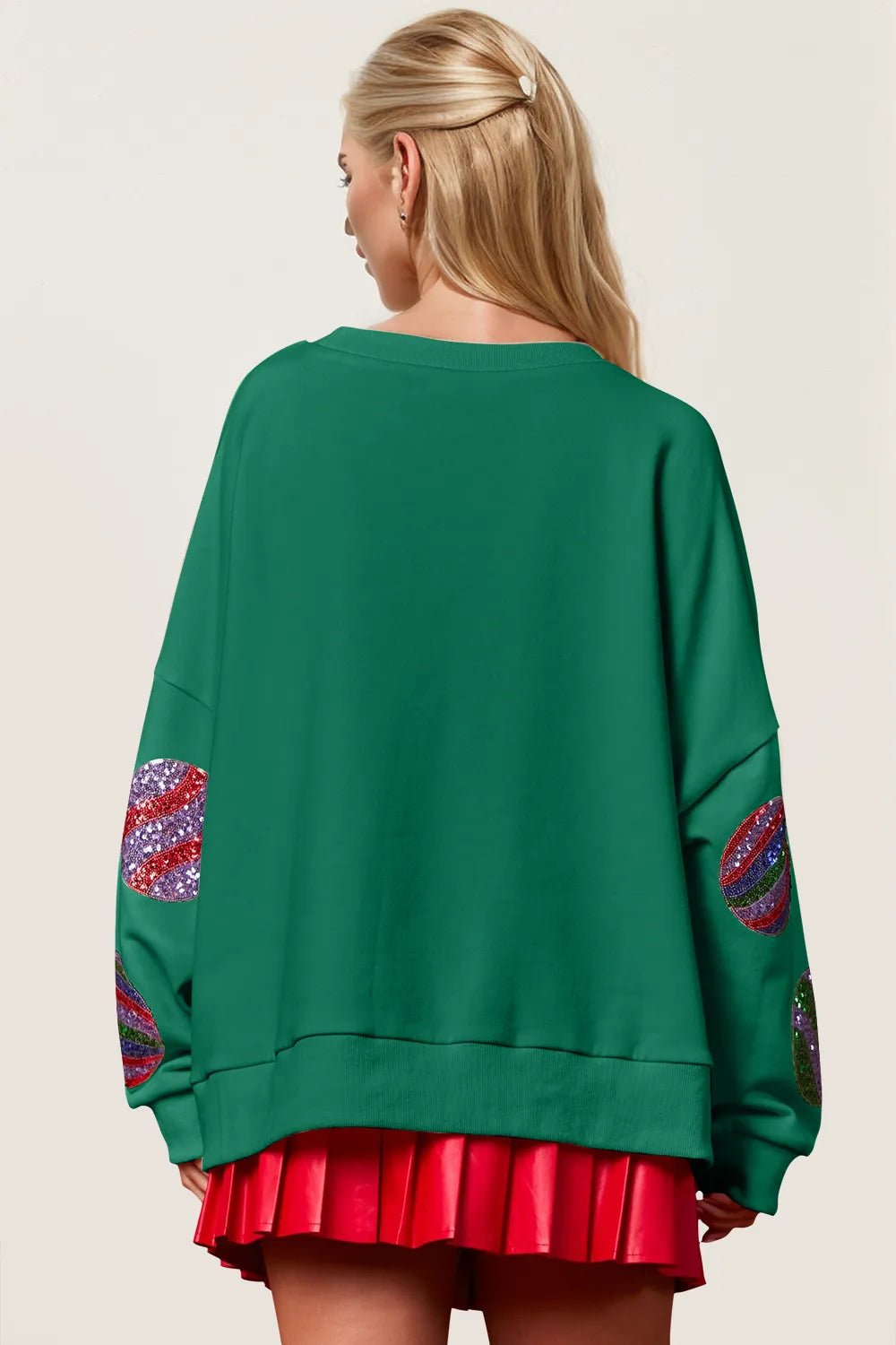 Double Take Christmas Element Sequin Round Neck Long Sleeve Sweatshirt designed for comfort and style at Lookzlike