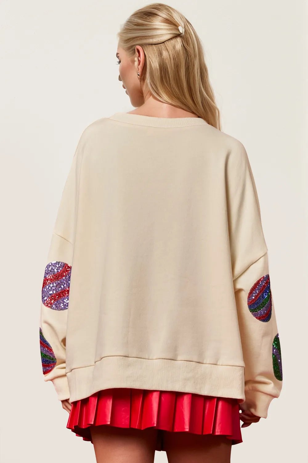 Double Take Christmas Element Sequin Round Neck Long Sleeve Sweatshirt designed for comfort and style at Lookzlike
