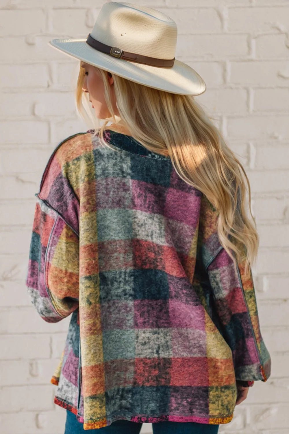 Double Take Full Size Exposed Seam Button Up Fleece Shacket designed for comfort and style at Lookzlike