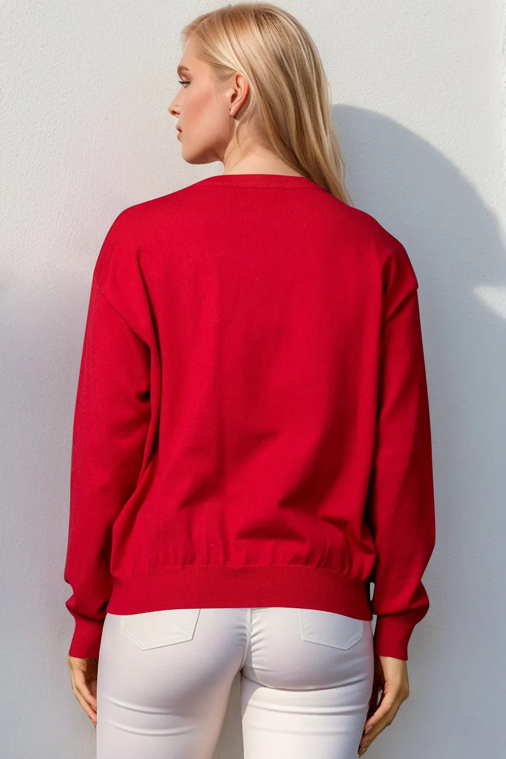 Double Take Full Size Nutcracker Sequin Long Sleeve Sweater designed for comfort and style at Lookzlike