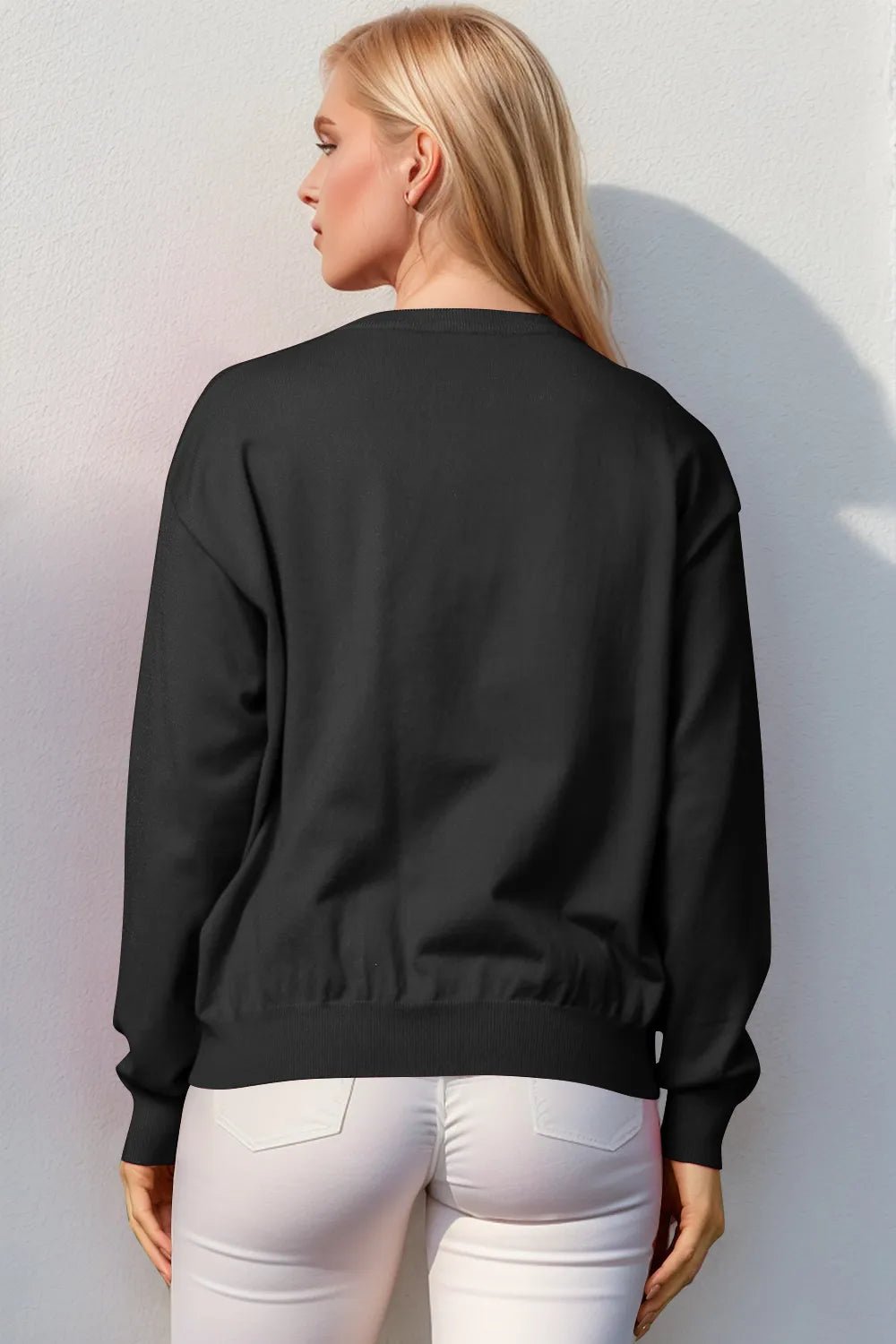 Double Take Full Size Nutcracker Sequin Long Sleeve Sweater designed for comfort and style at Lookzlike
