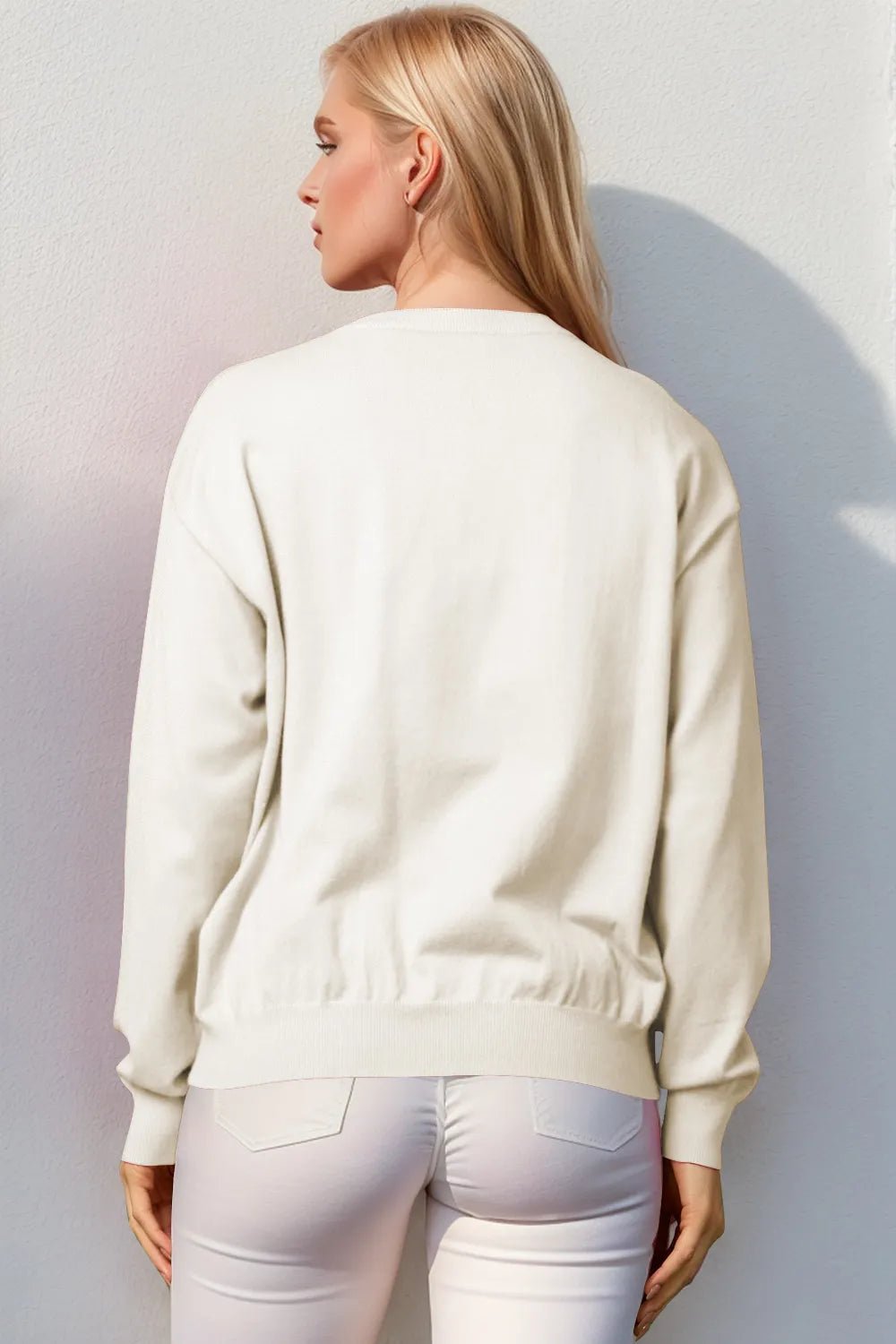Double Take Full Size Nutcracker Sequin Long Sleeve Sweater designed for comfort and style at Lookzlike