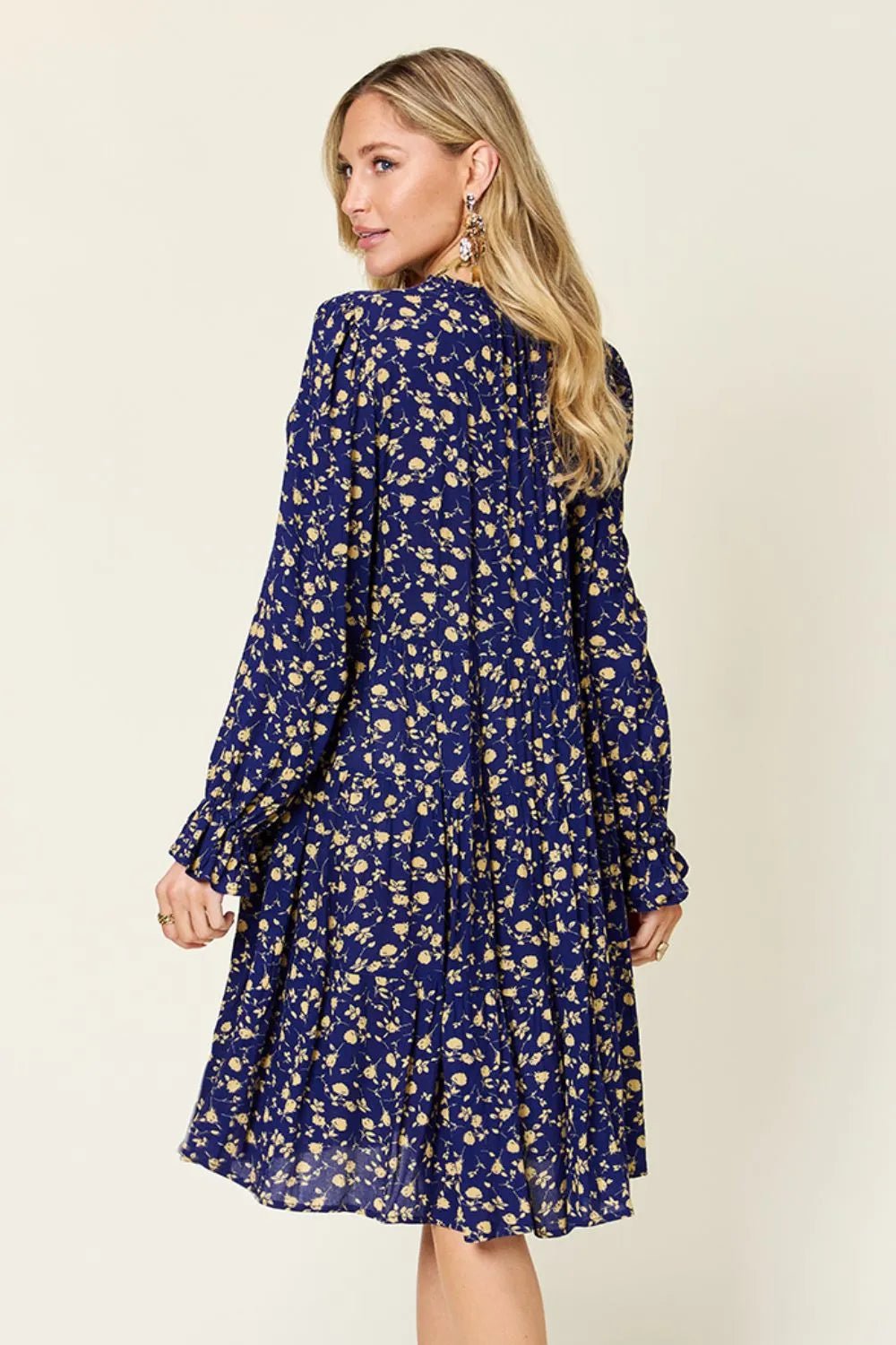 Double Take Full Size Printed Ruffle Hem Long Sleeve Tiered Dress - Lookzlike