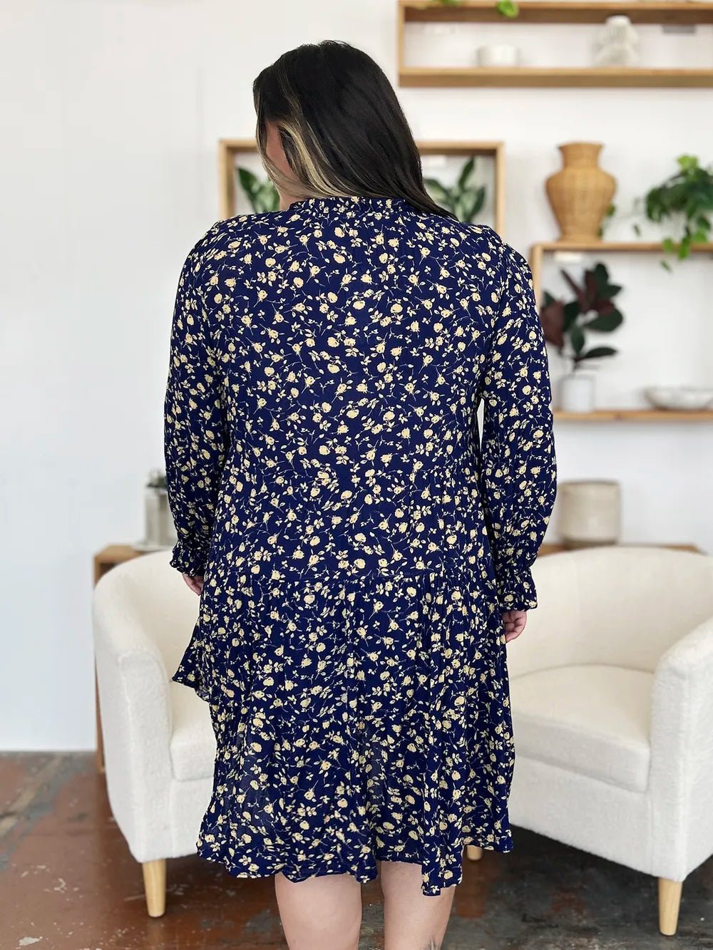 Double Take Full Size Printed Ruffle Hem Long Sleeve Tiered Dress - Lookzlike