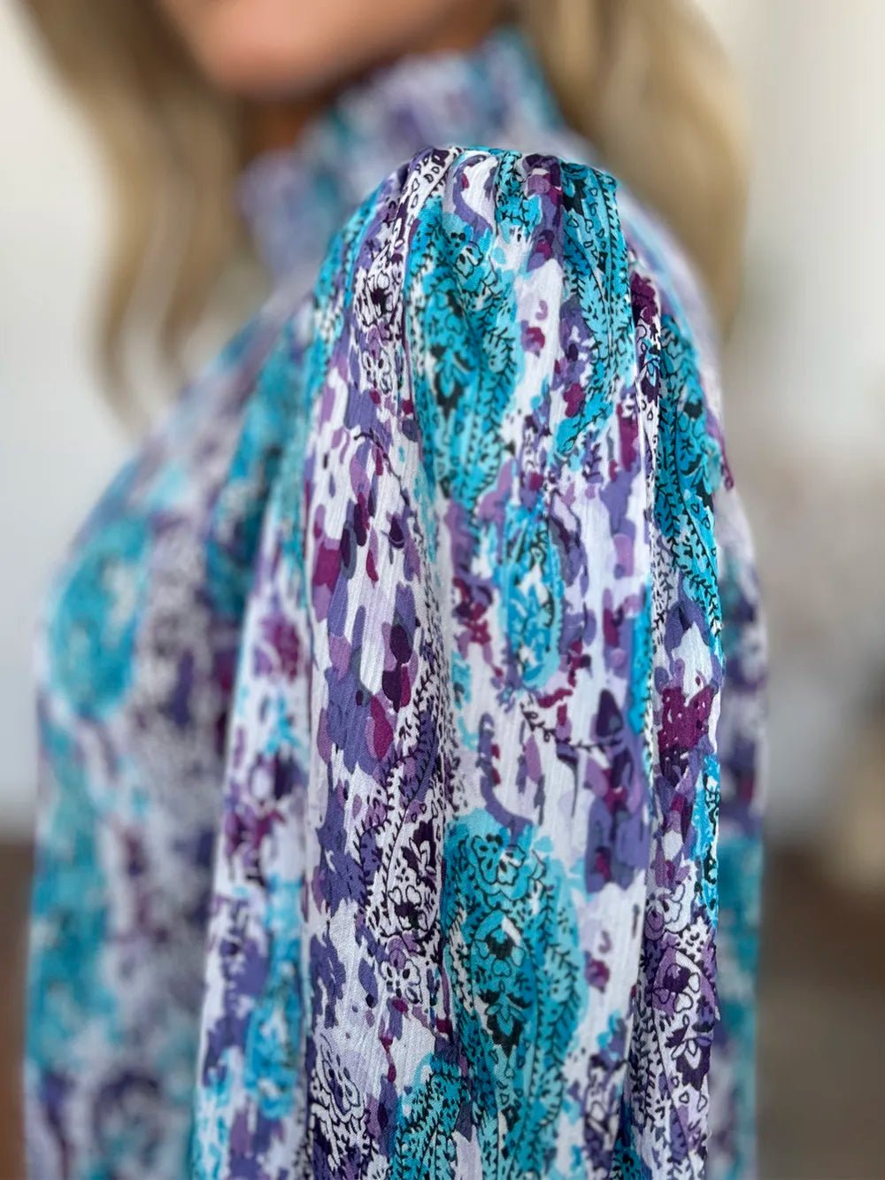 Double Take Full Size Printed Smocked Long Sleeve Blouse - Lookzlike
