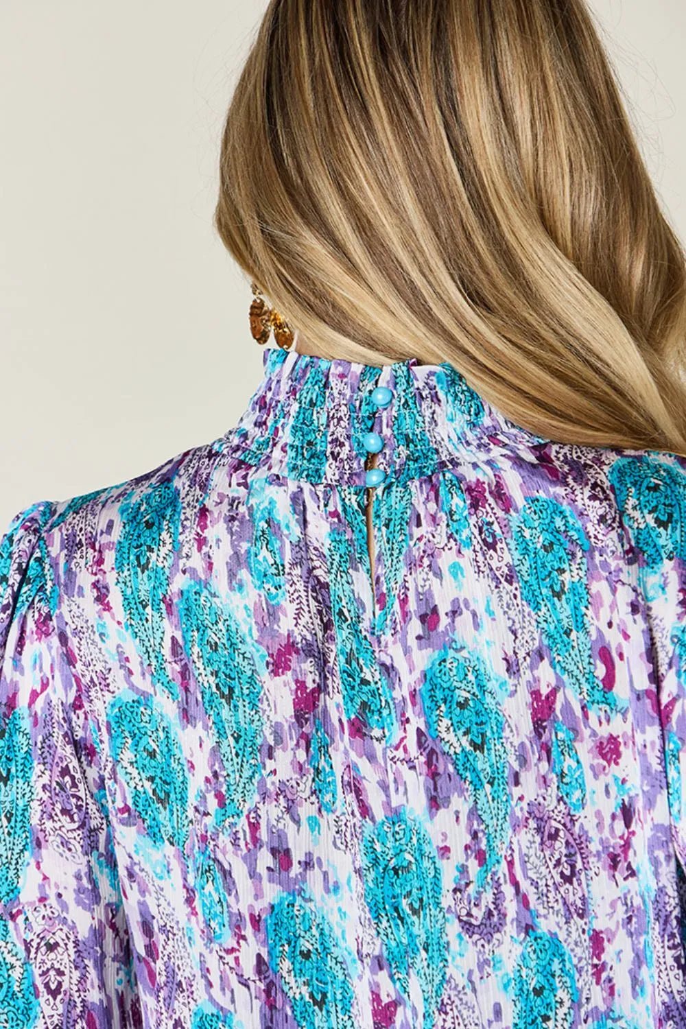Double Take Full Size Printed Smocked Long Sleeve Blouse - Lookzlike